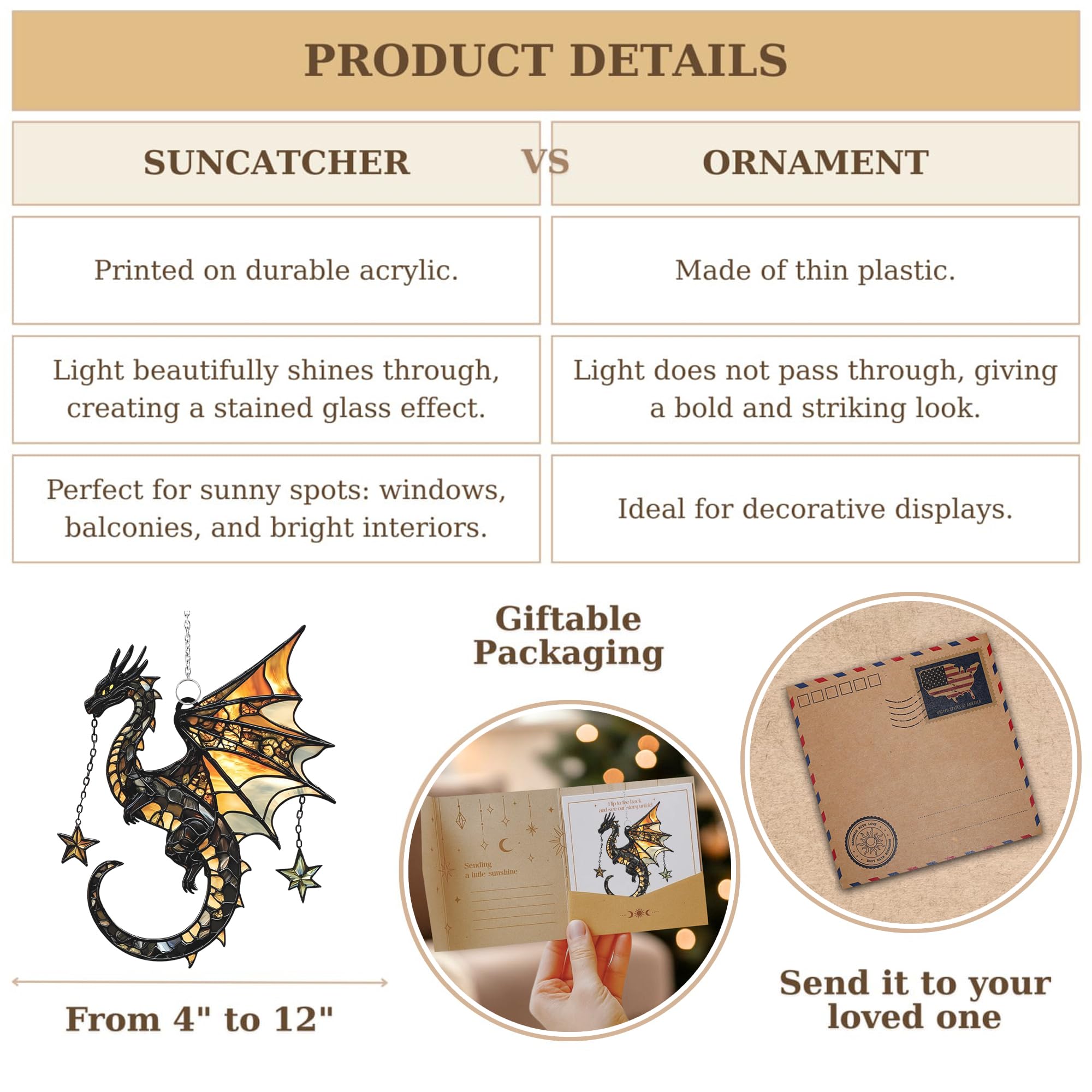 Stars Dragon Acrylic Suncatcher Stained Glass Effect Window Car Hanging Christmas Ornament Indoor Outdoor Decor Garden Sun Catch