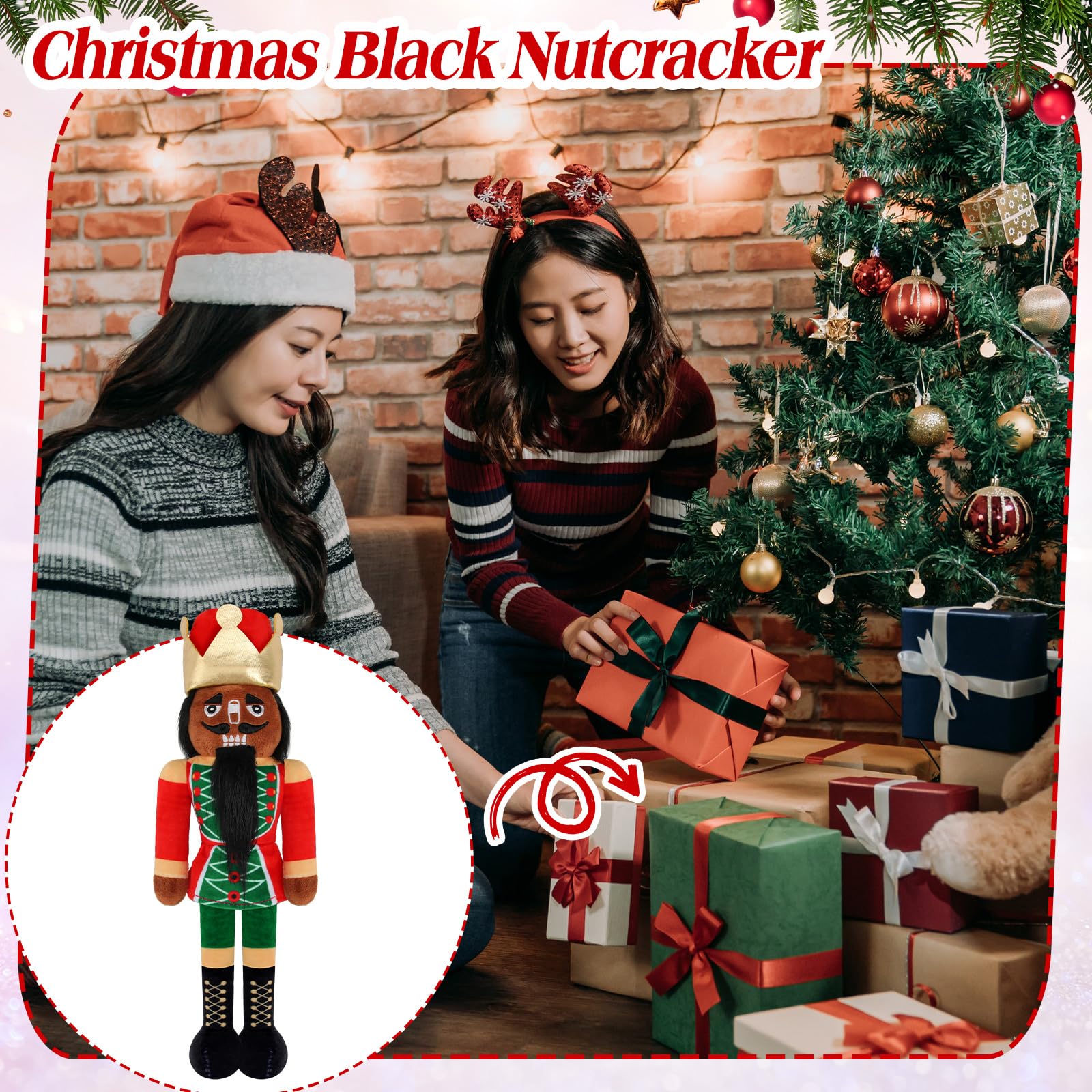 Lunmon 12 Inch Nutcracker Stuffed Plush Doll Gifts for Christmas Xmas Holiday Gifts Home Party Table Centerpieces(African Nutcra