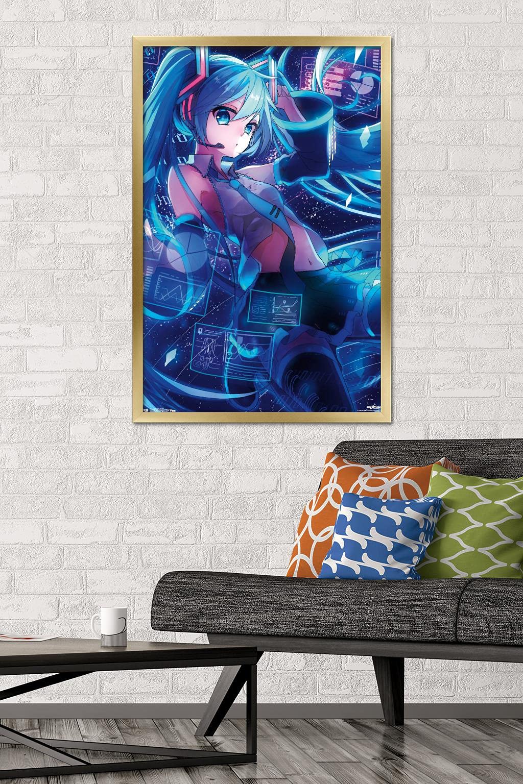 Trends International Hatsune Miku - Screens Wall Poster, 22.375'' X 34'', Gold Framed Version