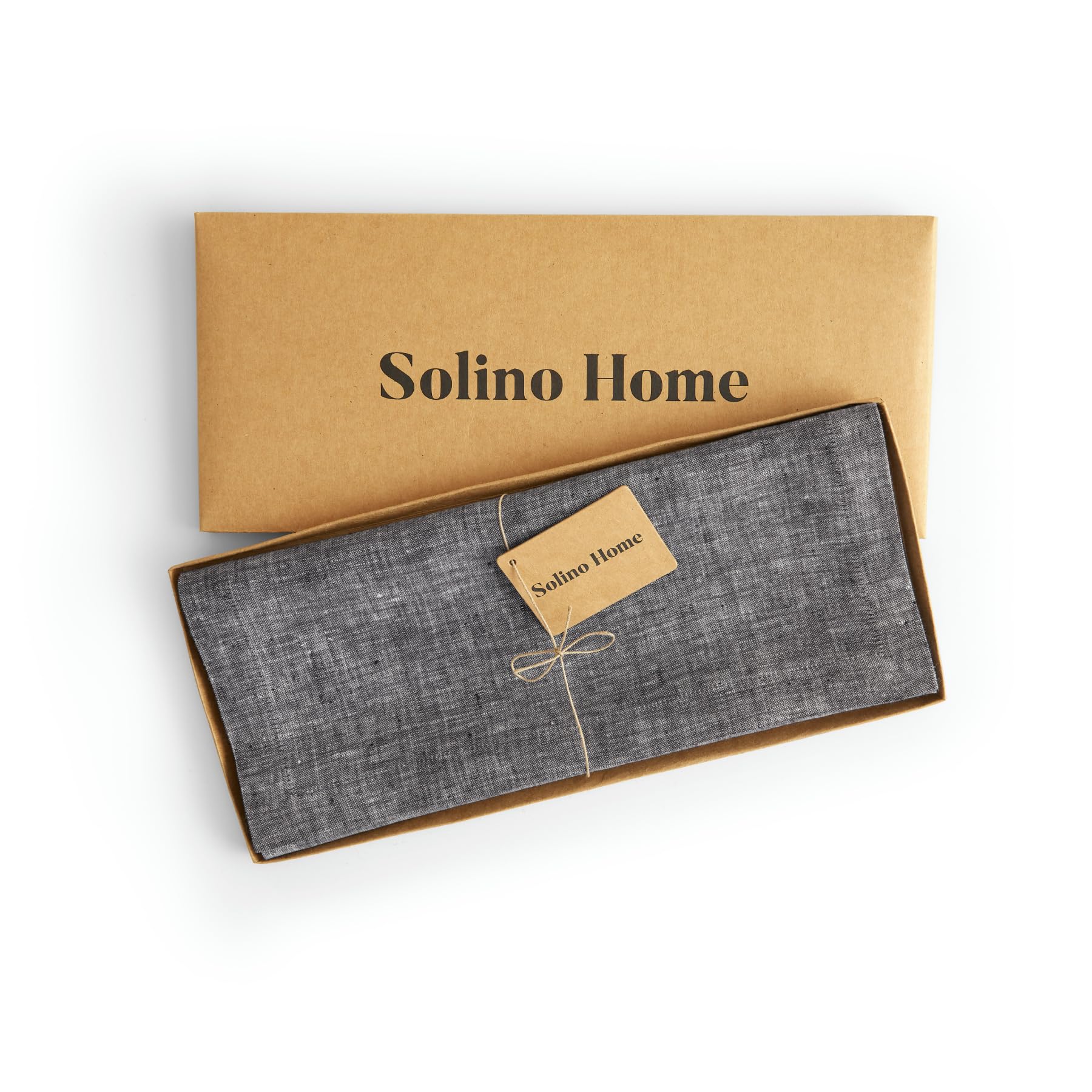 Solino Home Linen Table Runner 90 Inches Long - 100% Pure Linen Chambray Black Table Runner 14 X 90 Inch - Machine Washable Dini