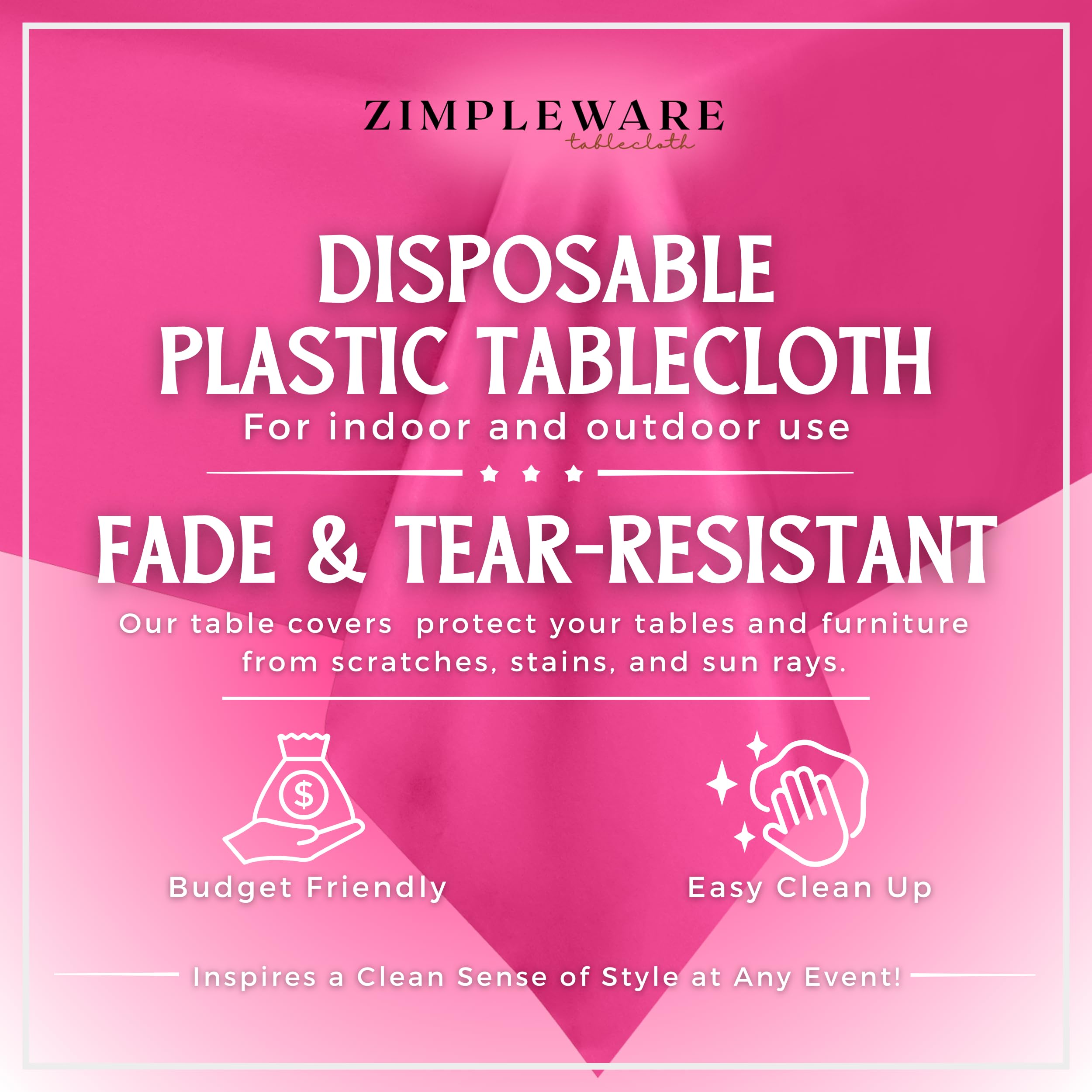 Zimpleware Premium Hot Pink Plastic Table Cloth Disposable (12 Pk) Plastic Tablecloths For Rectangle Tables (54In X 108In) Party