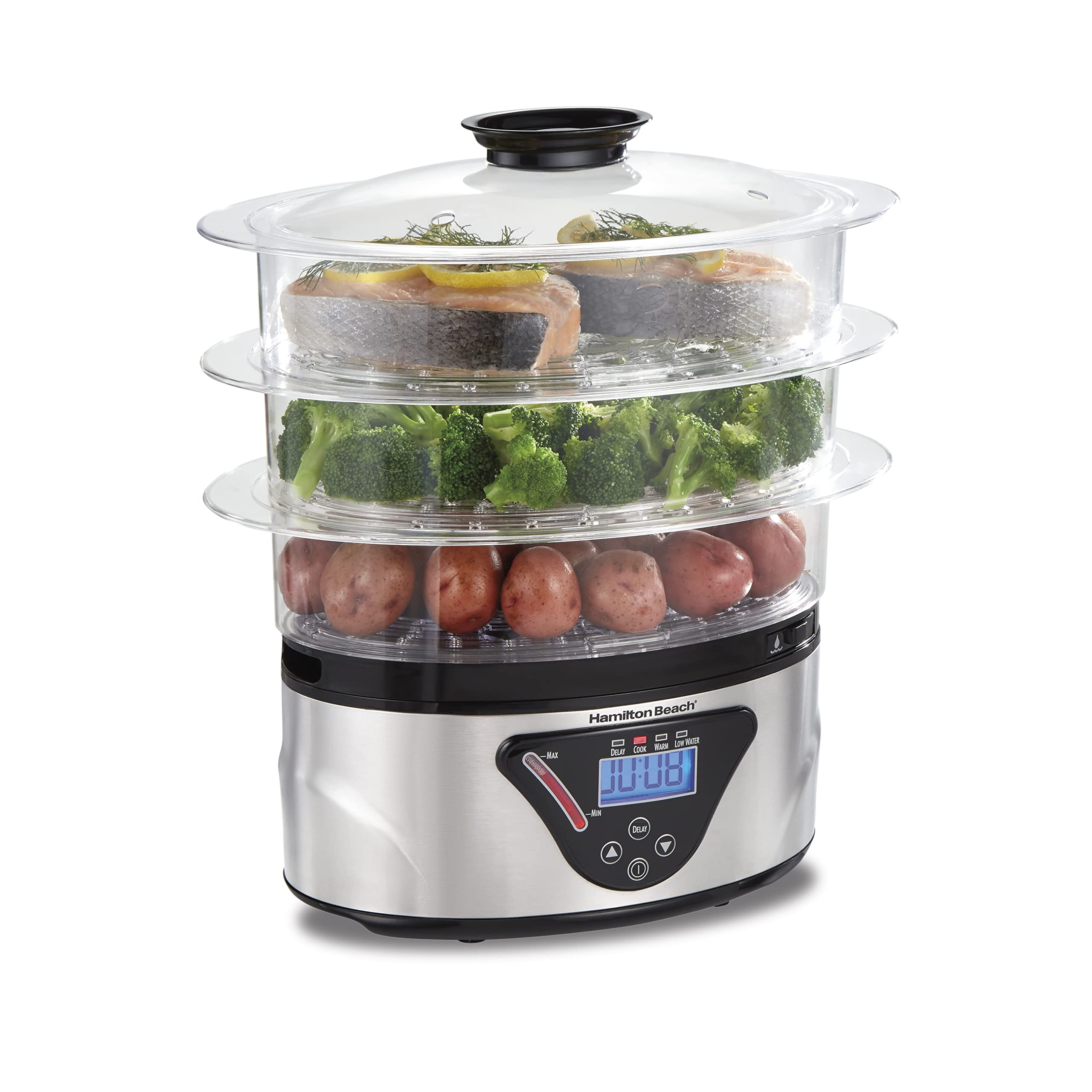 Hamilton Beach Digital Electric Food Steamer & Rice Cooker for Quick, Healthy Cooking with Stackable Three-Tier Bowls for Vegeta