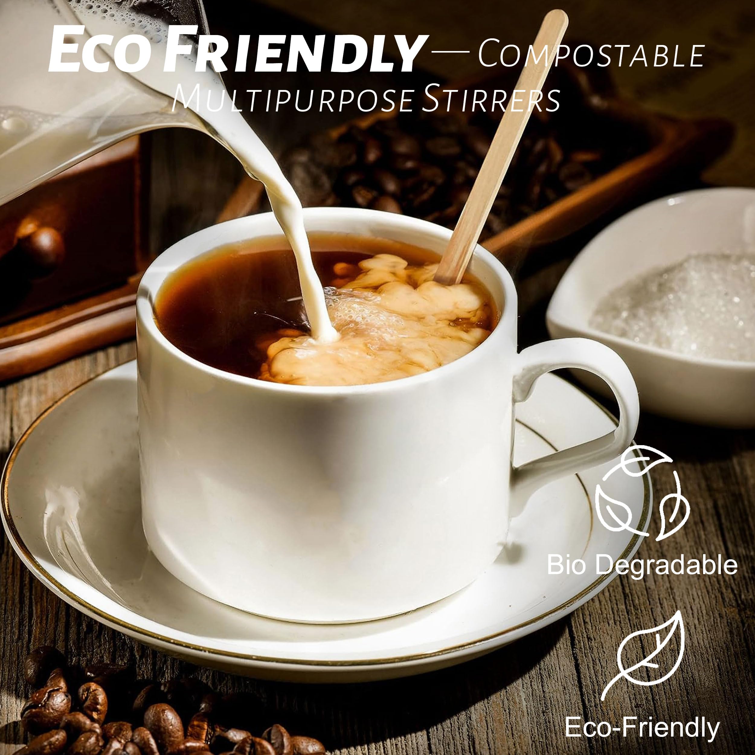 Antetok Wooden Coffee Stirrers - Coffee Stir Sticks 7.5 Inch,100Pcs Disposable Birch Wood Coffee/Beverage Stirrers,Swizzle Drink