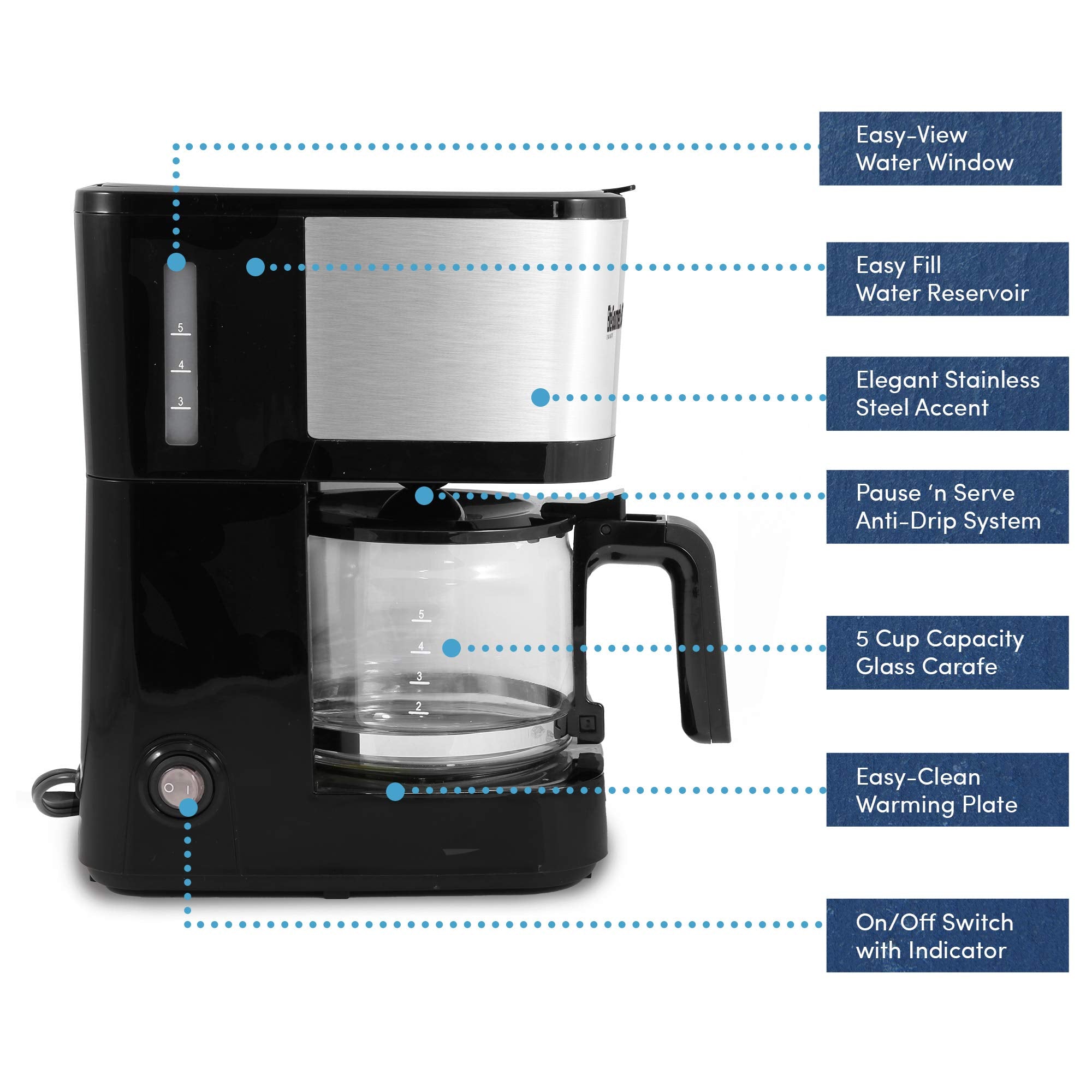 Elite Gourmet Ehc9420 Automatic Brew  Drip Coffee Maker, With Pause N Serve, Reusable Filter, Onoff Switch, Water Level Indicato