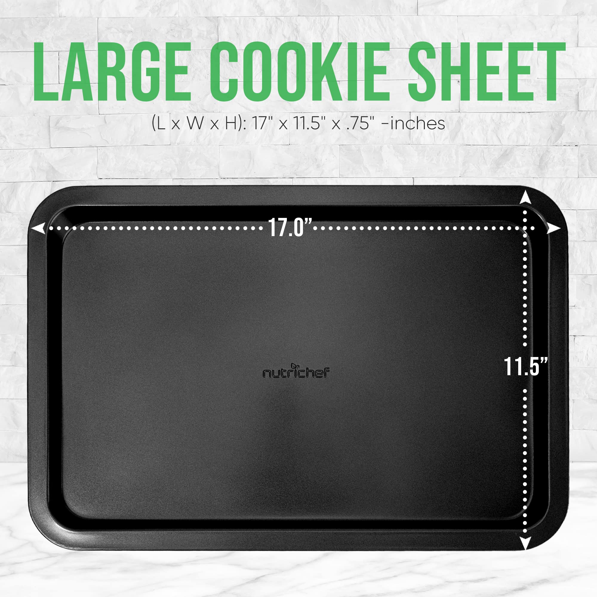 Nutrichef 17    Non Stick Cookie Sheet, Large Gray Commercial Grade Restaurant Quality Carbon Metal Bakeware, Compatible With Mo