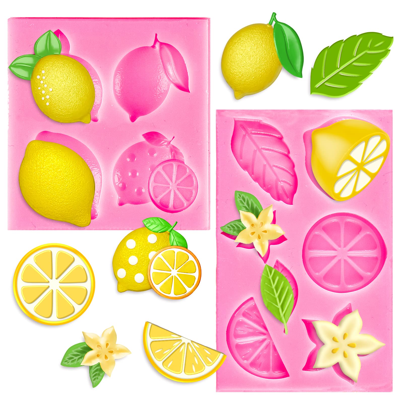 Whaline 2 Pack Mini Lemon Fondant Molds Summer Fruit Flower Silicone Candy Chocolate Mould Lemon Slices Resin Mold For Soap Baki