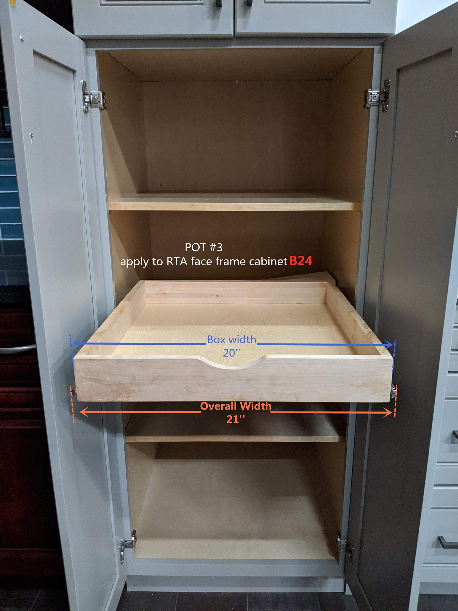 Elysian 20 Inch Width Kitchen Organizer Drawer Tray Box With Slide-Out Or Pull-Out Shelf And Wood Spacer Organization Storage (F