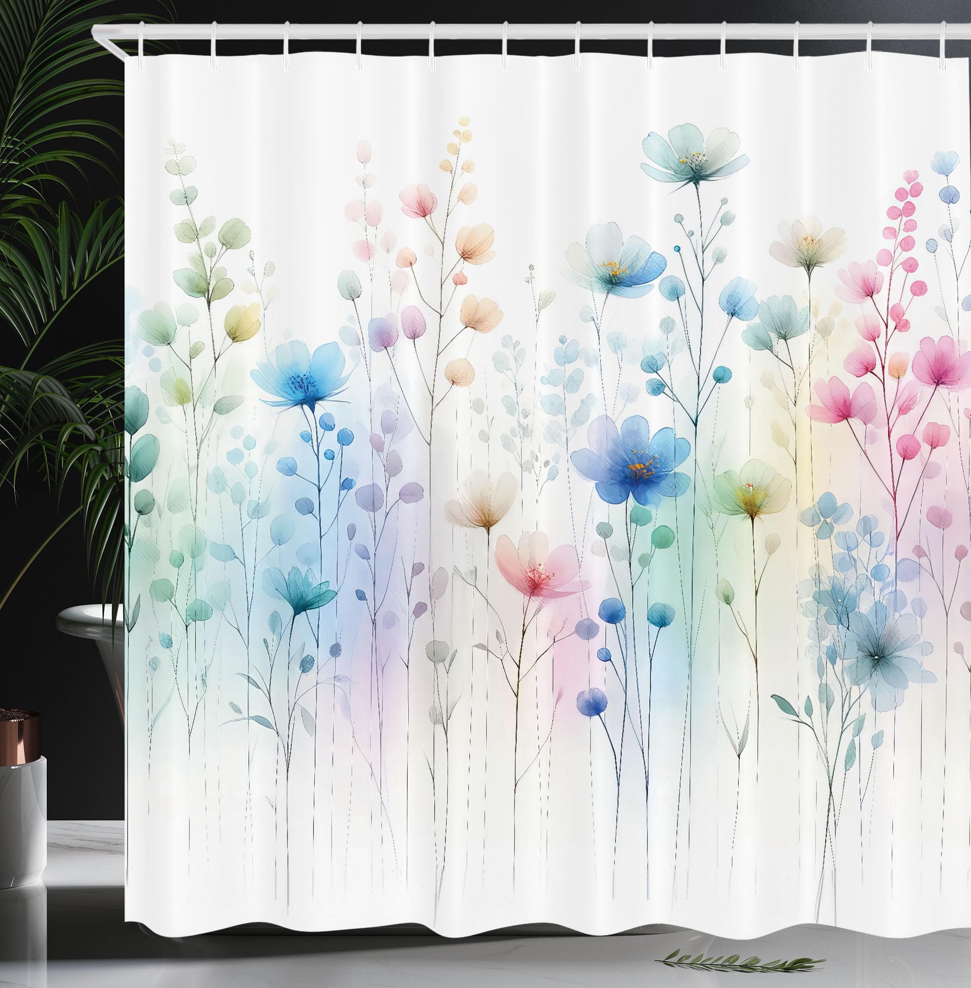 Ambesonne Floral Shower Curtain, Dreamy Composition Of Celestial Flowers With Fantasy Tones Abstract Garden, Cloth Fabric Bathro