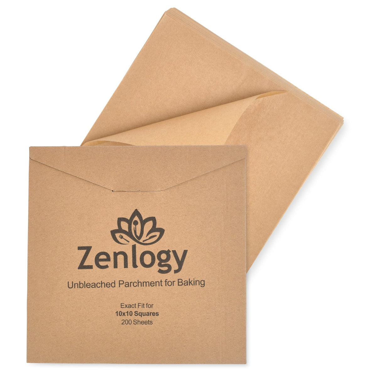 Zenlogy 10X10 Parchment Paper Squares (200 Sheets), Unbleached, High Heat, Non-Stick, Pre-Cut Baking Paper - Fits 10X10 Square P