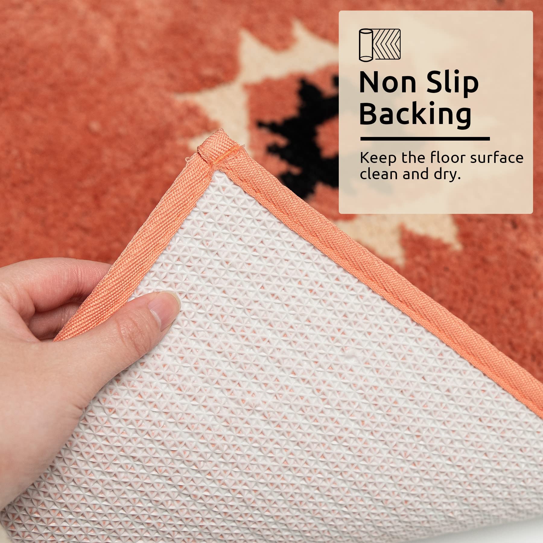 Dexde Boho Bathroom Rugs Coral Red Bath Mat Non-Slip Long Bathroom Rug Runner Luxury Soft Absorbent Carpet For Bathroom Shower K