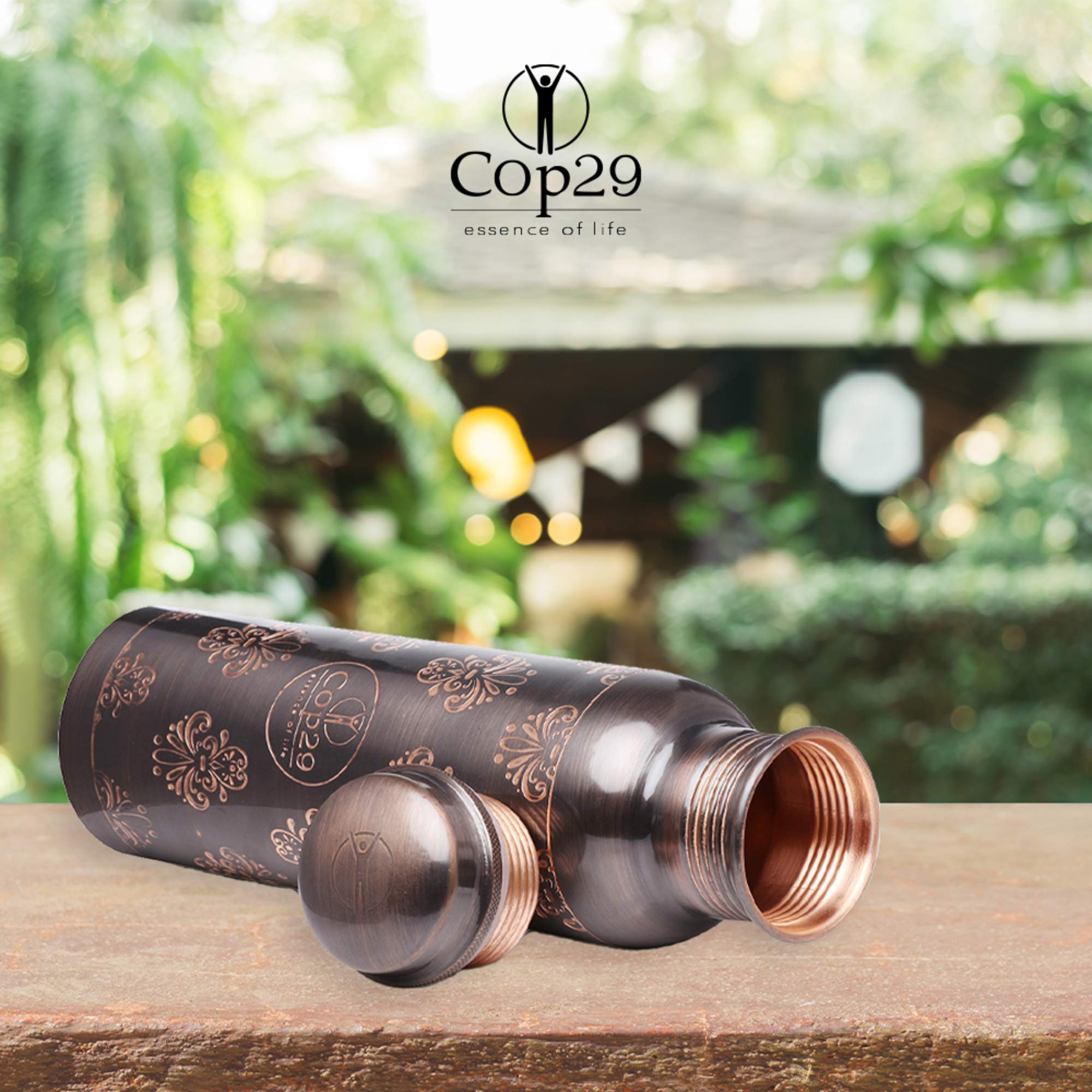 Cop29 Hand Engraved Premium Design Pure Copper Mira Antique Water Bottle: Joint Free & Leak Proof, 900Ml/30Oz