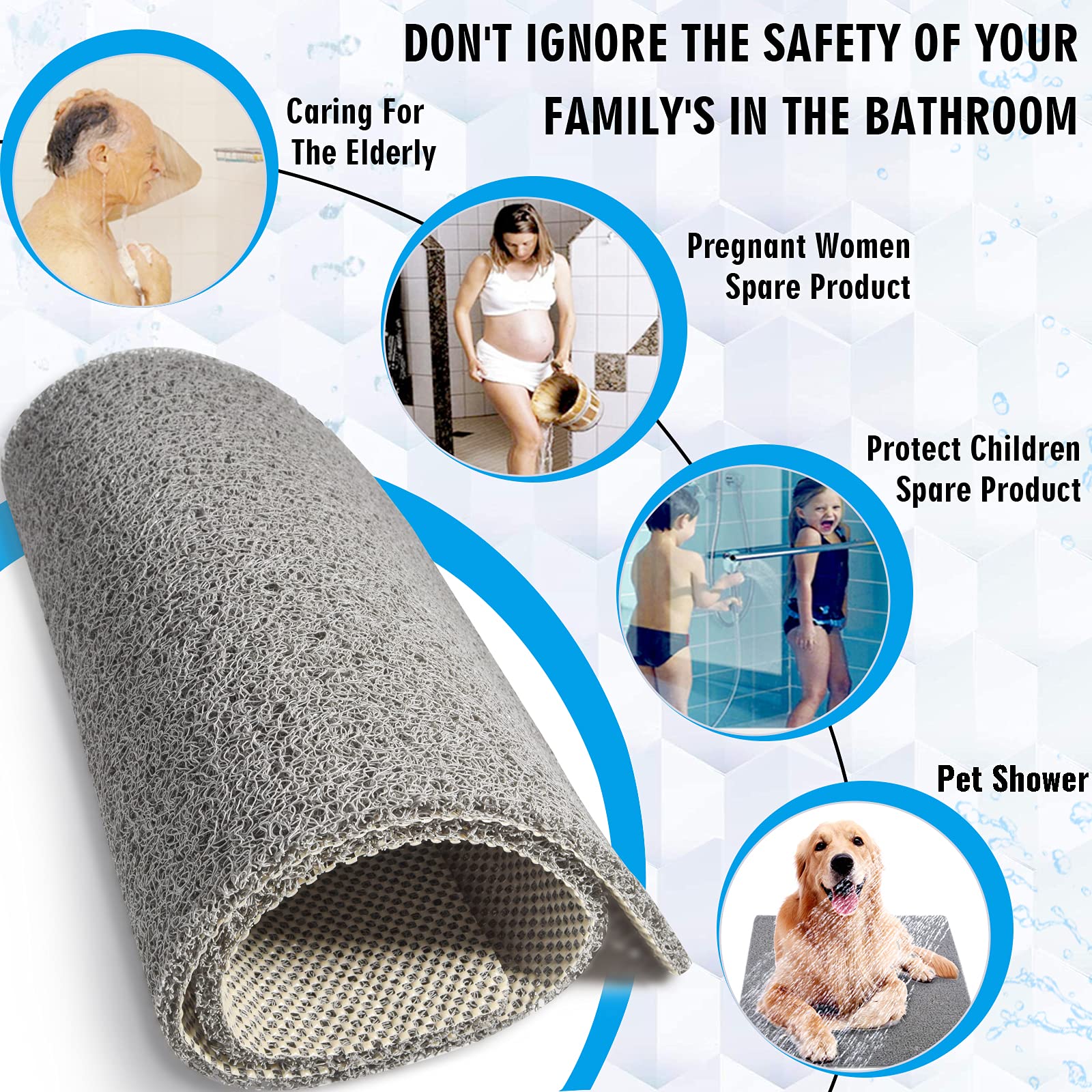 Shower Mats Non Slip Without Suction Cups, 23.6  34.6 Inch, Bath Mat For Textured Tub Surface, Loofah Mats For Shower And Bathro