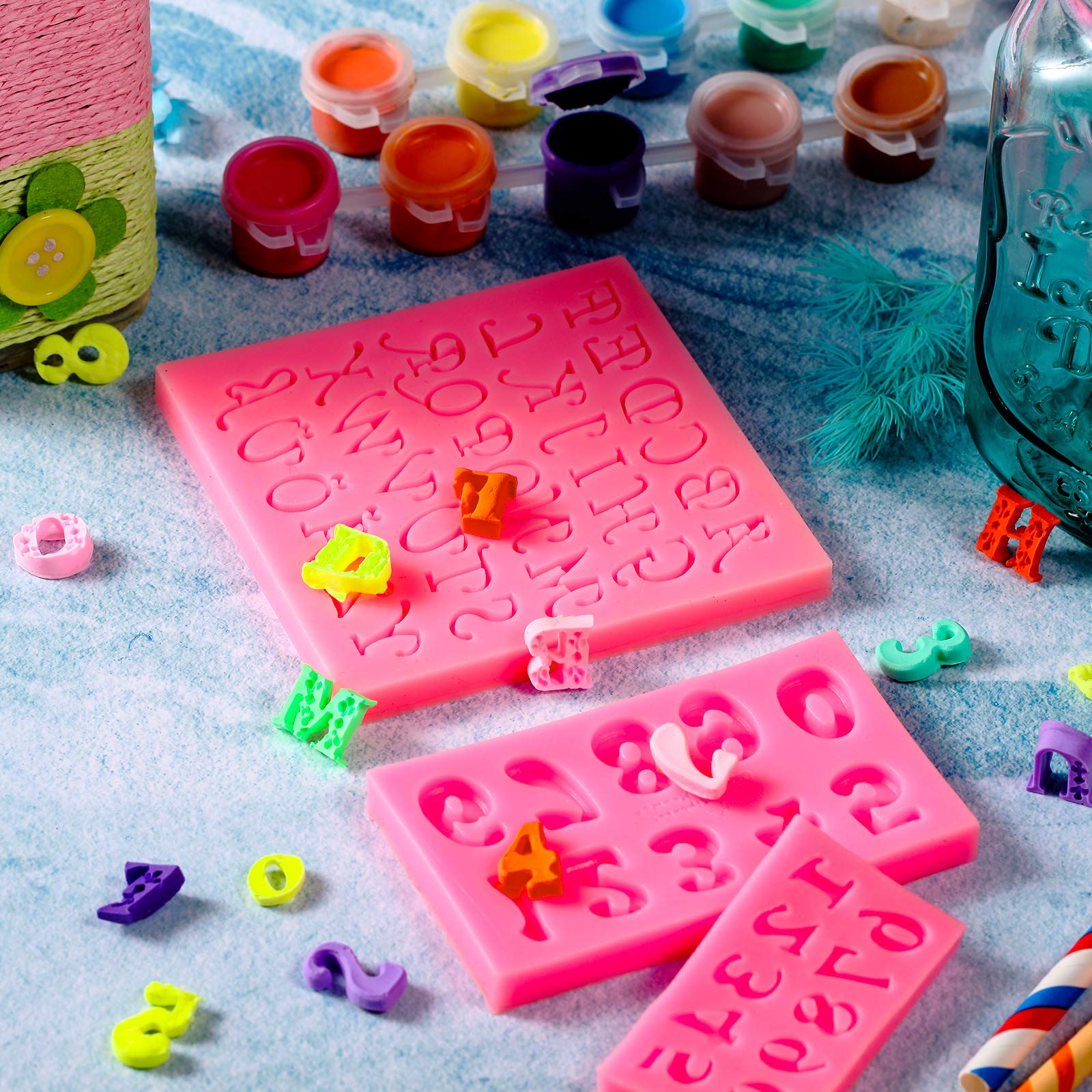 6 Pieces Letters Silicone Mold Number Resin Mold Uppercase Letters Silicone Fondant Mold Lowercase Letters Chocolate Mold Handma