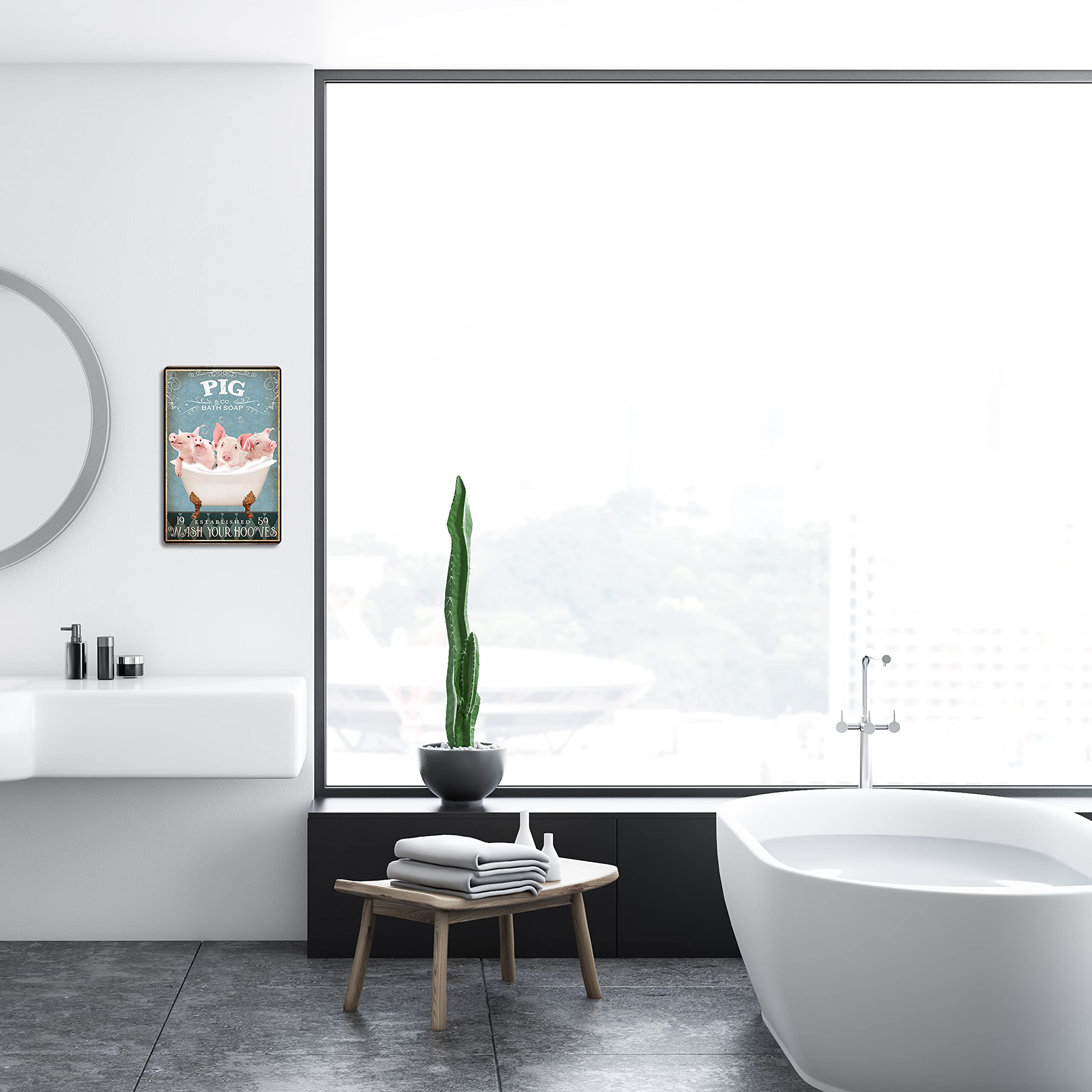 Funny Pig Decor Bathroom Decor Bathtub Decor Pig Accessories Farm Decor Pig Signs Wall Art Poster Retro Poster Bar Home Bathroom Wall Decoration Sign 8x12 Inch