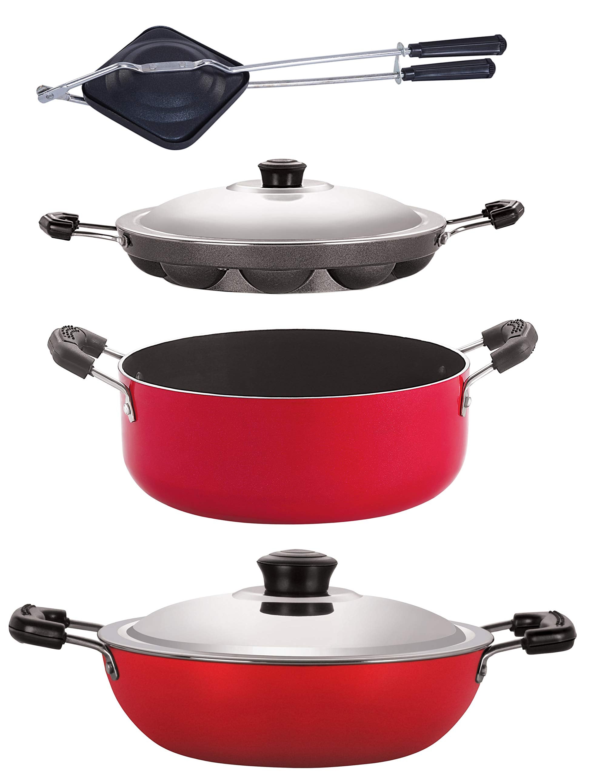 Nirlon NonStick Aluminium Cookware Set Red Color, 4 Pieces(Dkd(B)_Ap12_Ht_Cs24)