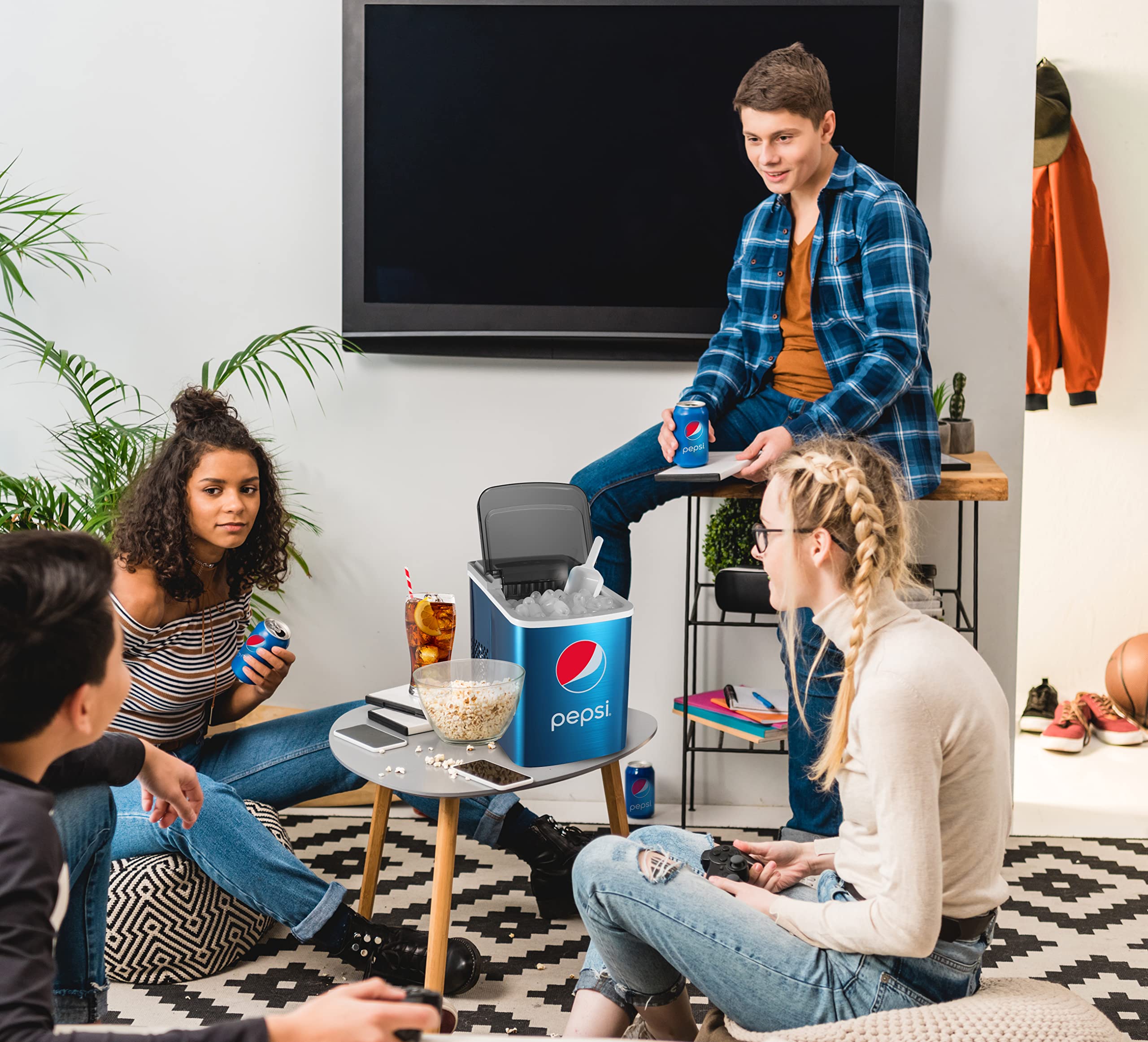 Curtis Pepsi 26 Lbs Stainless Steel Ice Maker Built In Bottle Opener Blue Ice147Pep