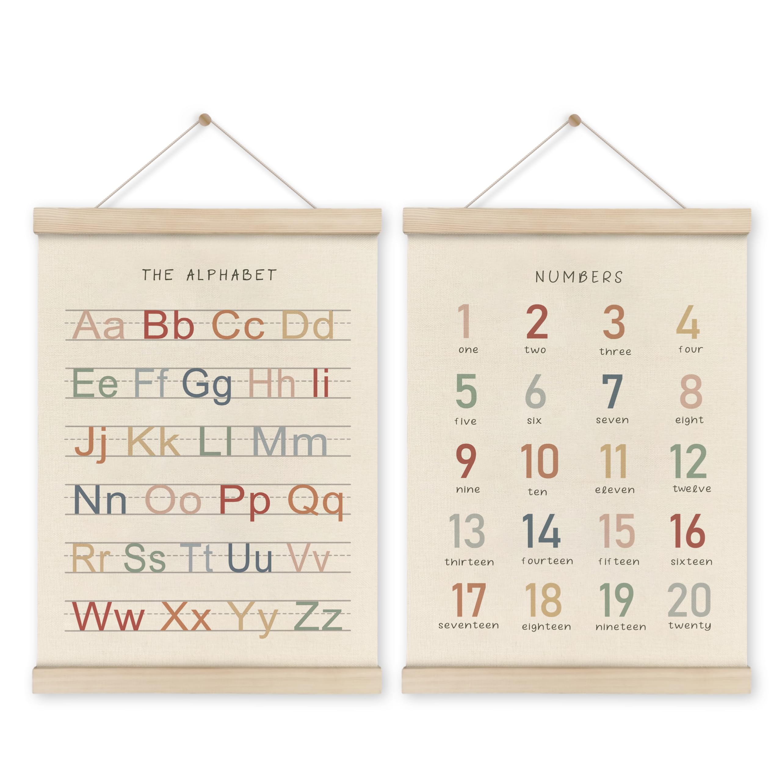 Hrqko Alphabet Numbers Poster Hanger Frame Set Of 2, Nursery Wall Decor, Abc Banner Poster Wall Art With Wooden Frames, Alphabet
