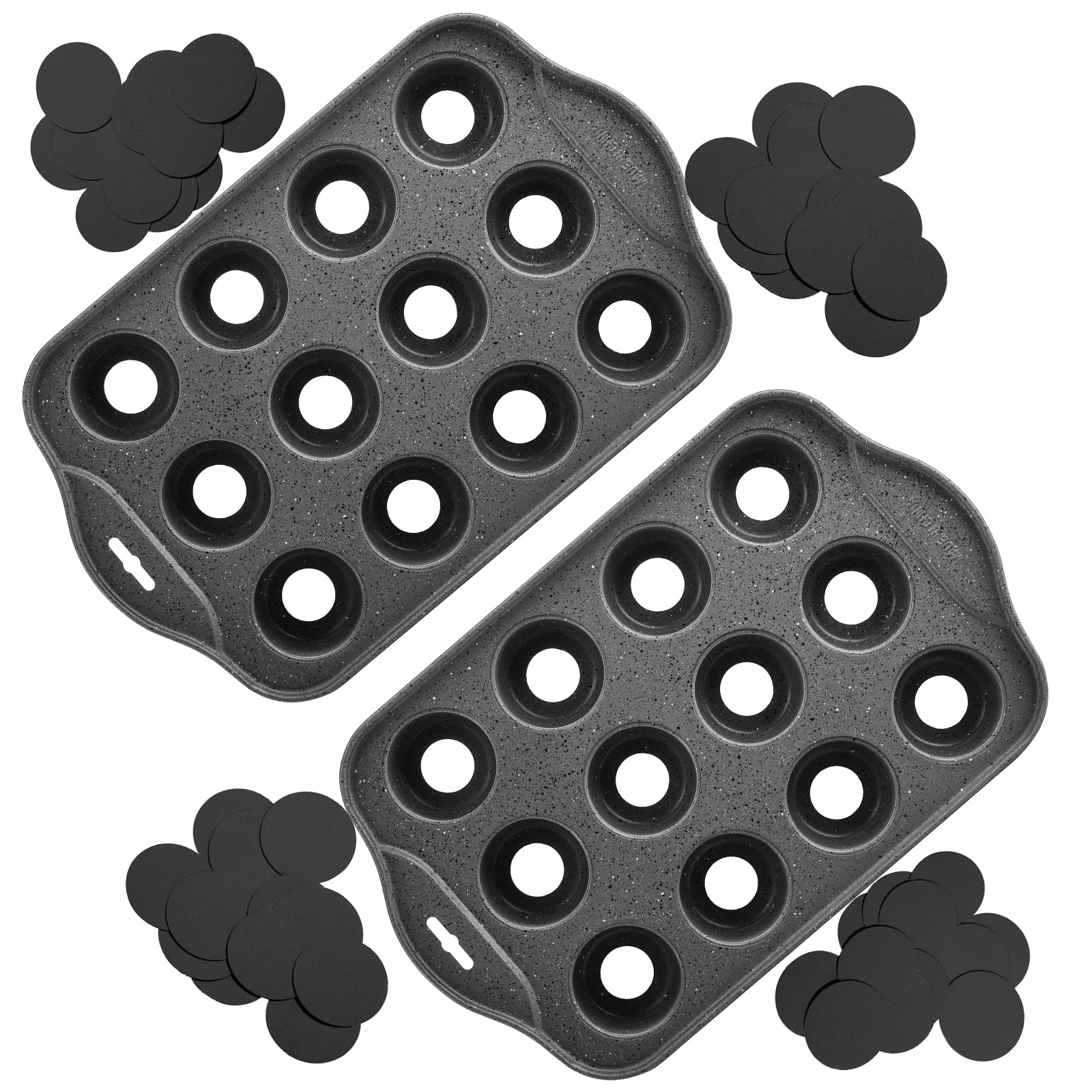 Tosnail 2 Pack 12 Cavity Mini Cheesecake Pan, Mini Muffin Baking Pan, Mini Cupcake Pan With Removable Bottom - Round Black