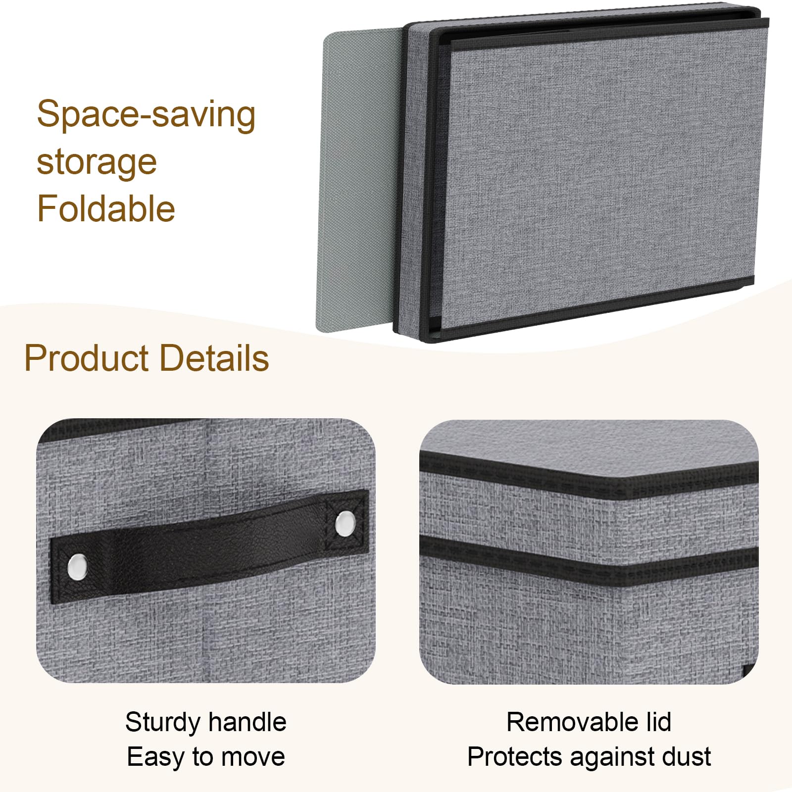 YheenLf Fabric Storage boxes  16.5 * 11.8 * 10.2inch Storage Baskets for Shelves with Lids  Fabric Storage Bins with Handles  Decorative Linen Closet Organizers Boxes  Large  Gray  5-Pack
