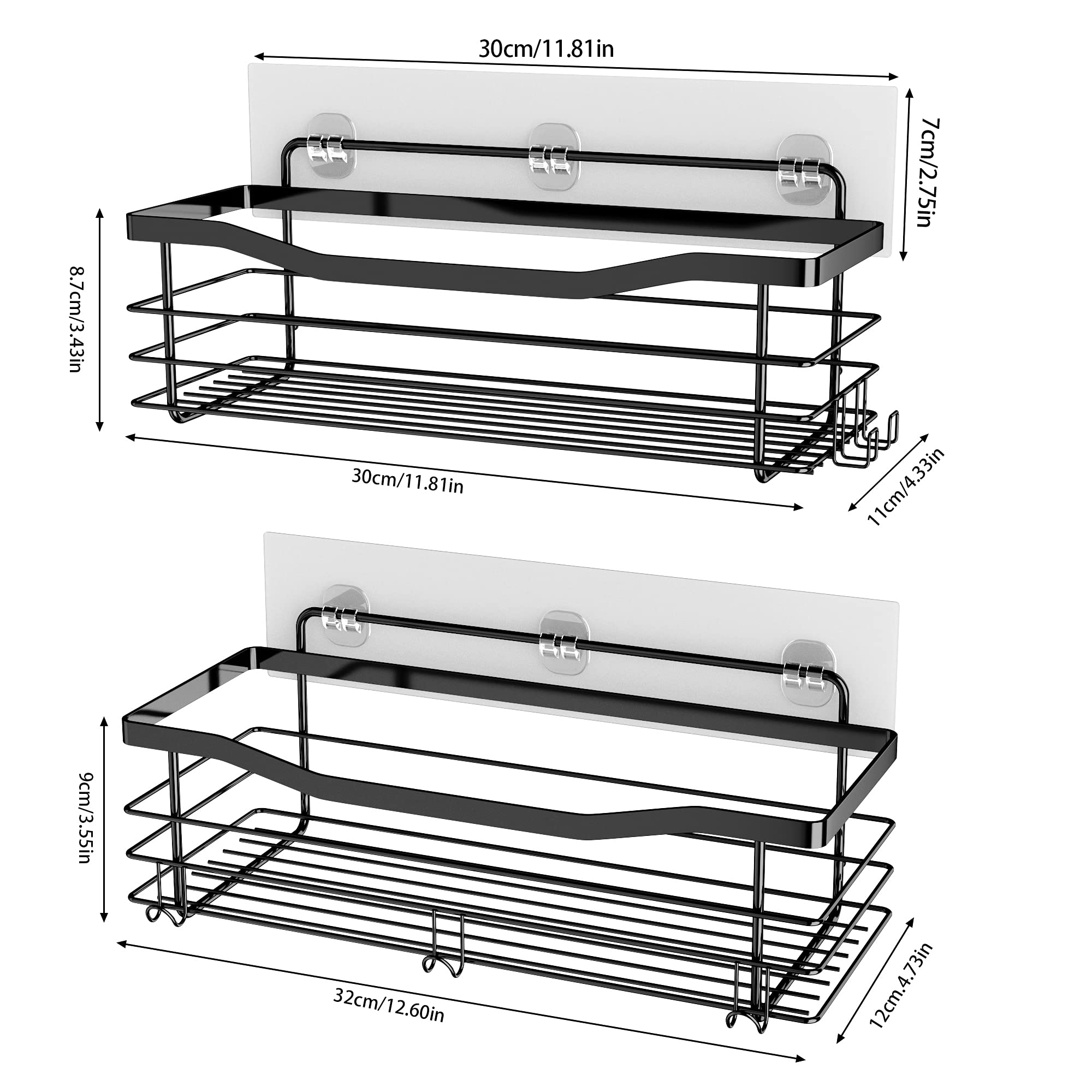 Orimade Adhesive Shower Caddy Shelf With 5 Hooks Organizer Storage Rack Rustproof Wall Mounted Stainless Steel No Drilling For B