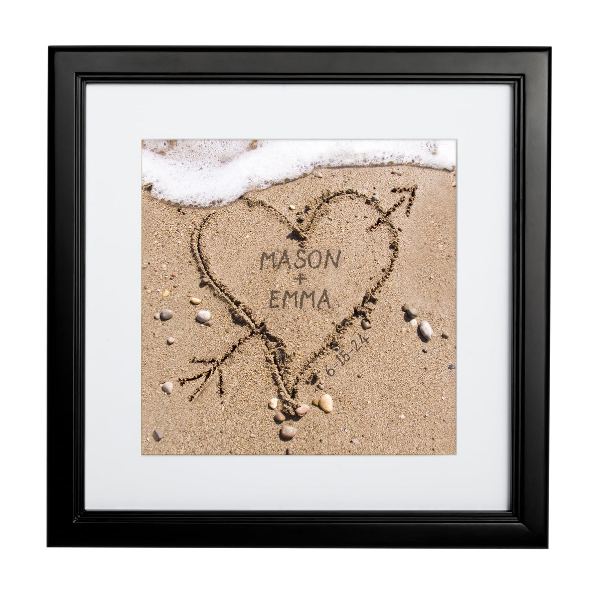 Let'S Make Memories Personalized Heart In Sand Framed Print - For Couples - Newlyweds - Weddings