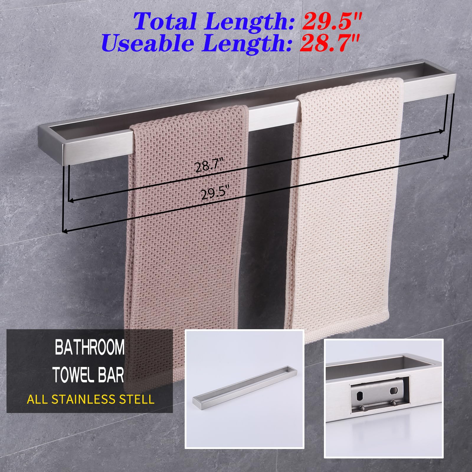 GERZWY Bathroom 30-Inch Towel Bar Stainless Steel Bath Towel Bar Modern Style Wall Mount Brushed Finish