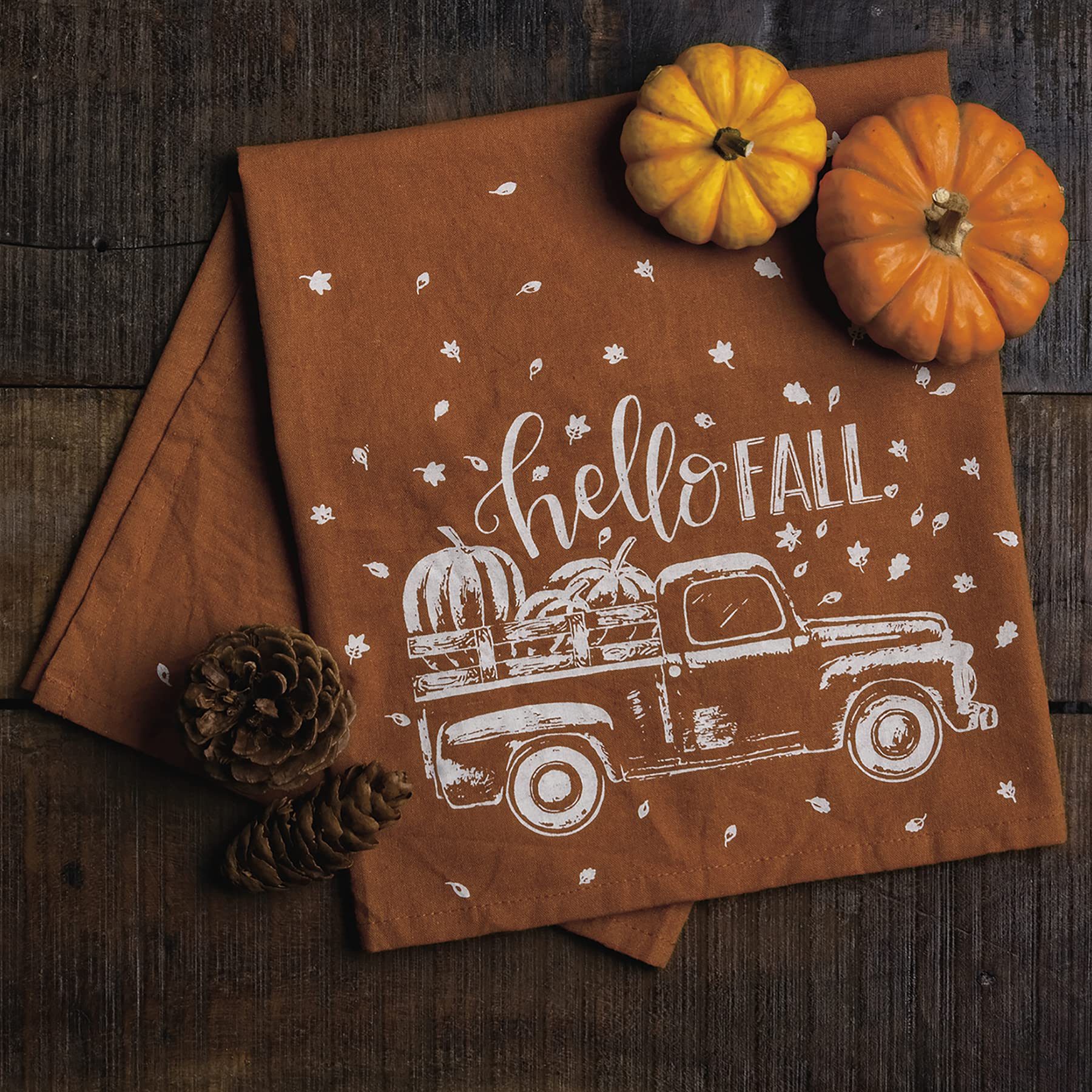 Pbk Primitives By Kathy 109981 Hello Fall Dish Towel, Halloween, Square, Cotton, 28 X 28