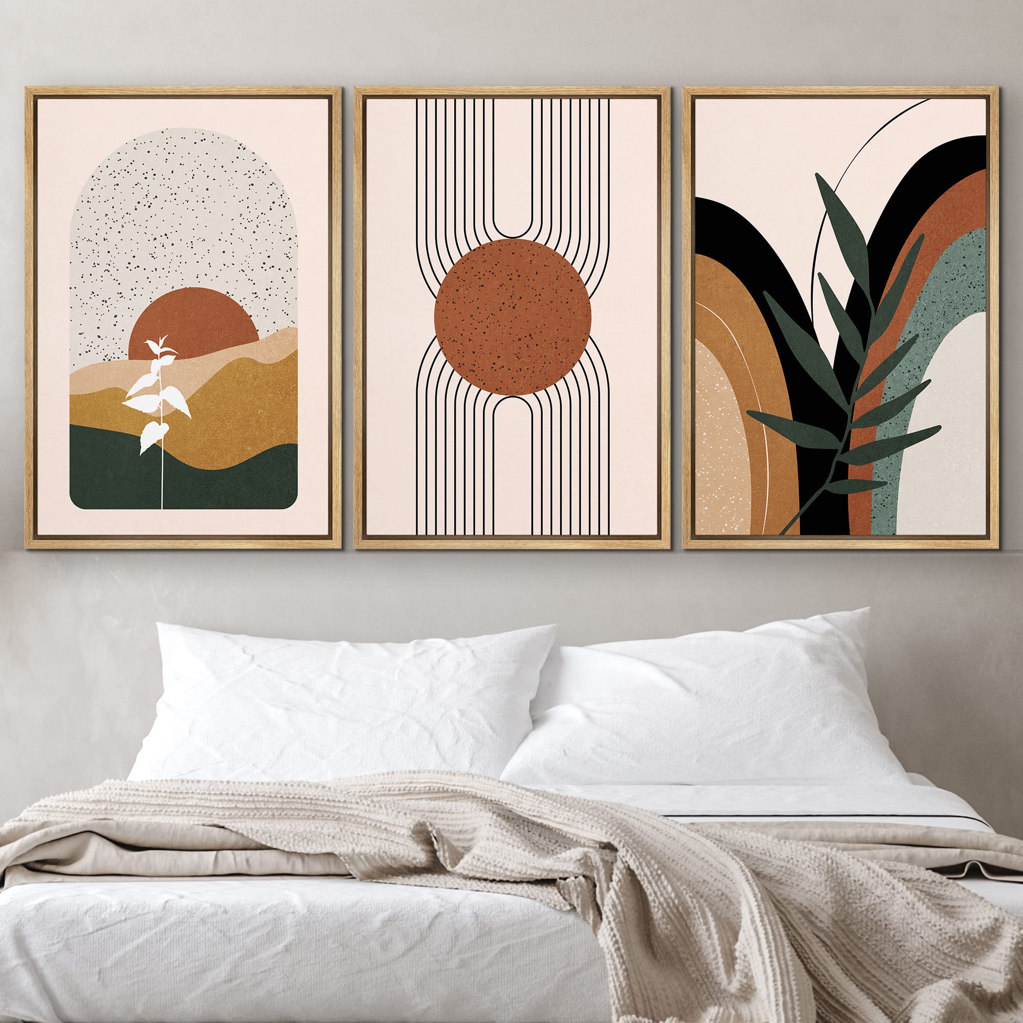Idea4Wall Framed Canvas Print Wall Art Set Mid-Century Geometric Tropical Landscape Abstract Shapes Illustrations Minimalism Boh
