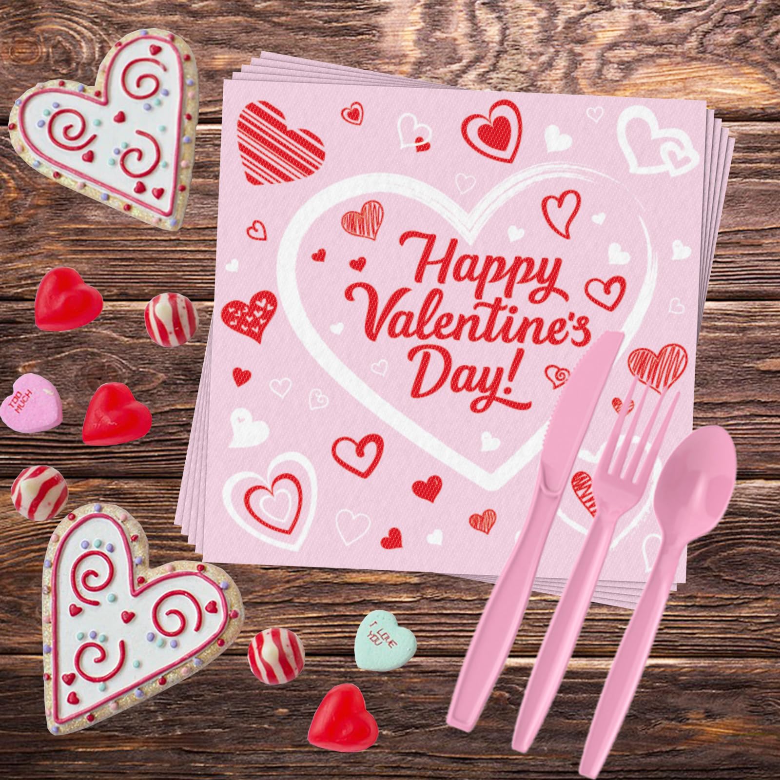 Jiefull Valentine'S Day Party Tableware, Hot Heart Love Disposable Paper Party Plates And Cups And Napkins Sets Serves 16 For We