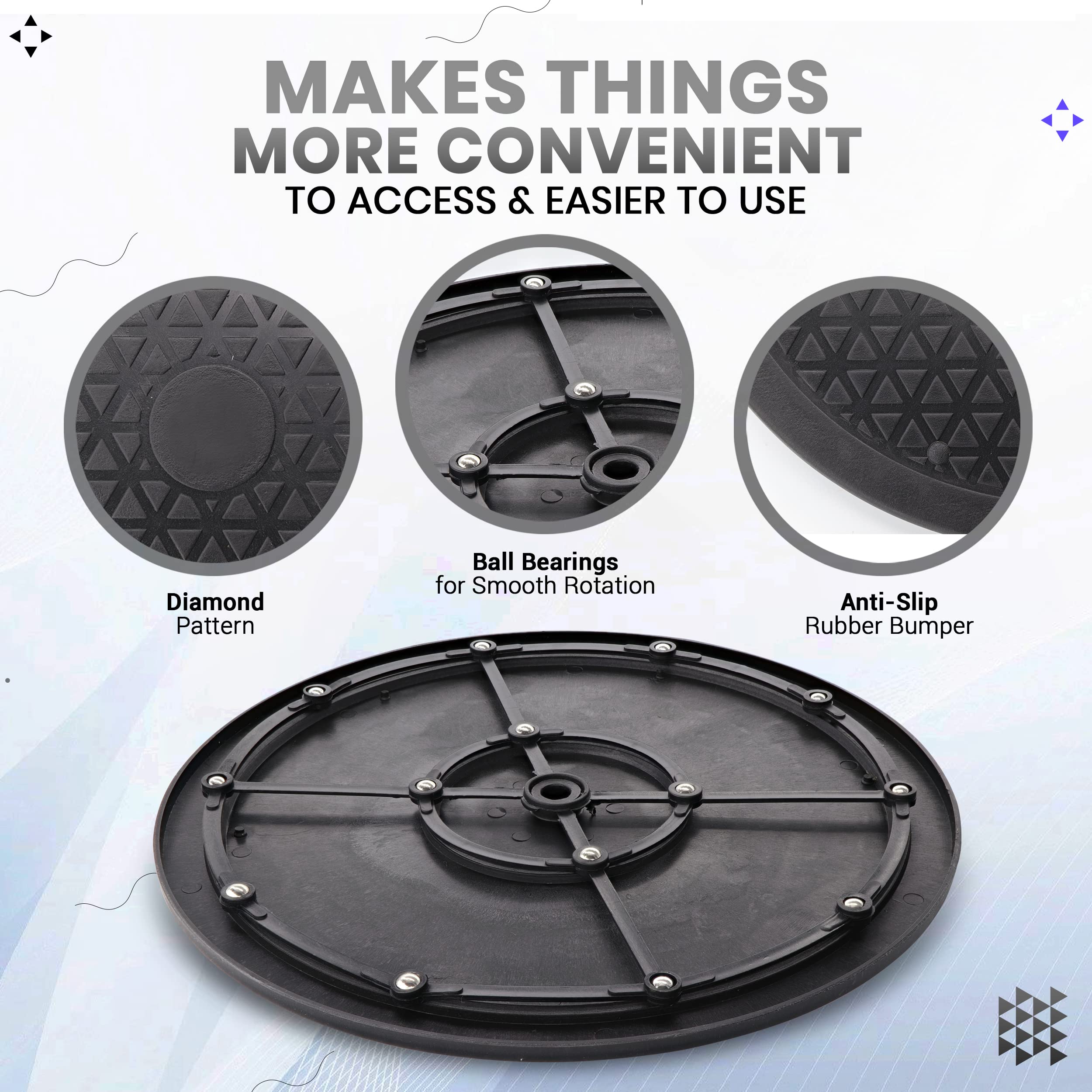 Lazy Susan Turntable Organizer, Non Skid Large Lazy Susan Turntable For Cabinet, Computer Or Laptop, Plastic Turn Table, Black 1