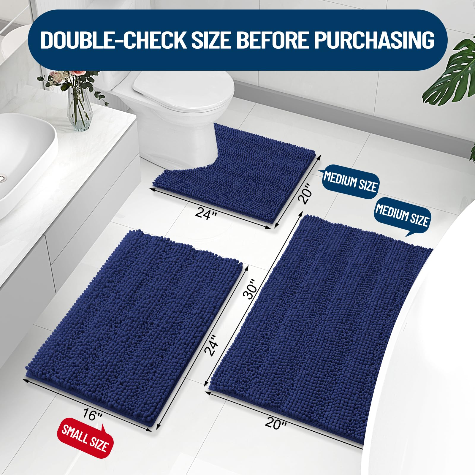 Grandaily Chenille Striped Bathroom Rugs 59X35, Extra Thick And Absorbent Bath Rugs, Non-Slip Soft Plush Shaggy Bath Carpet, Mac