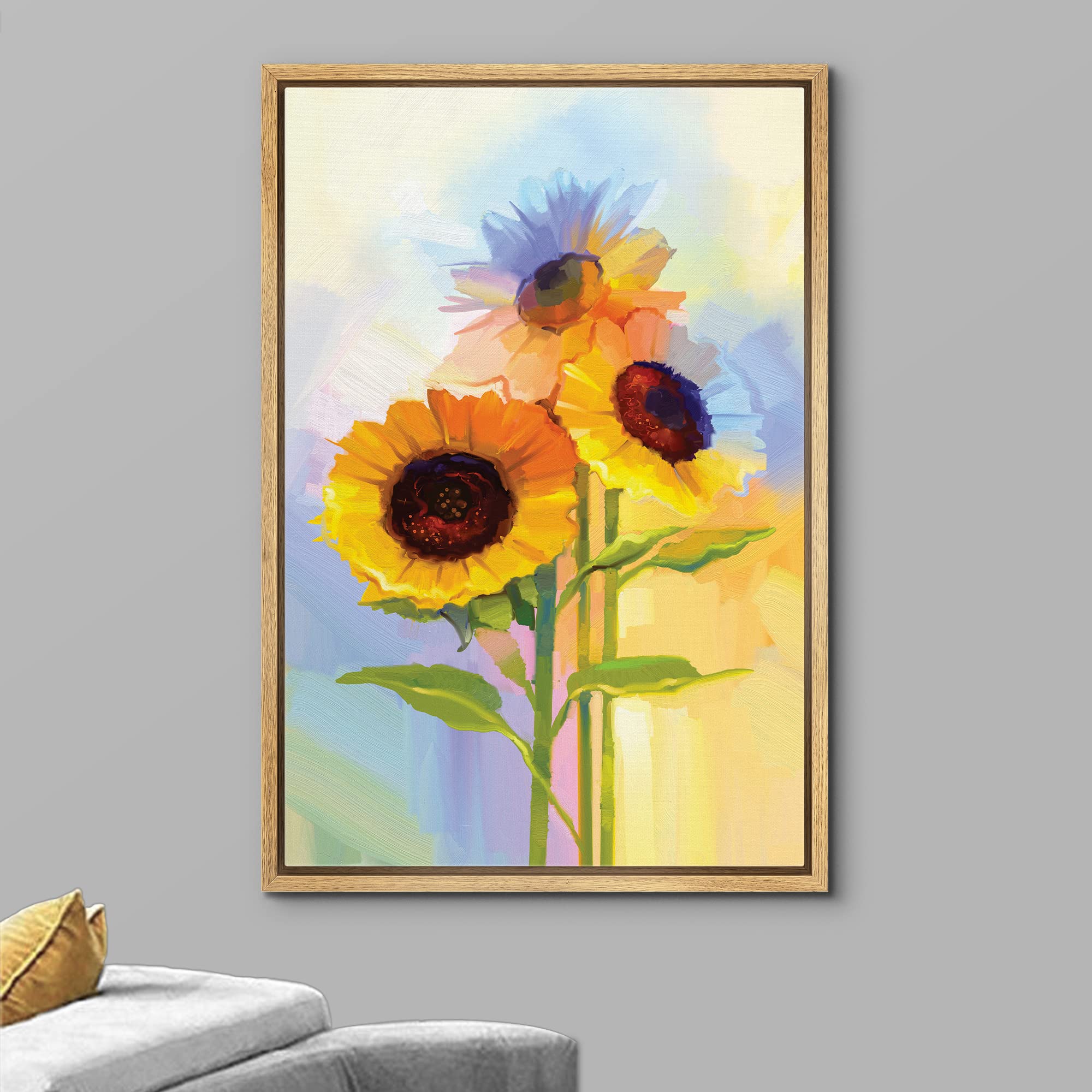 Wall26 Framed Canvas Print Wall Art Watercolor Smudge Effect Sunflower Bouquet Floral Botanical Illustrations Modern Art Rustic