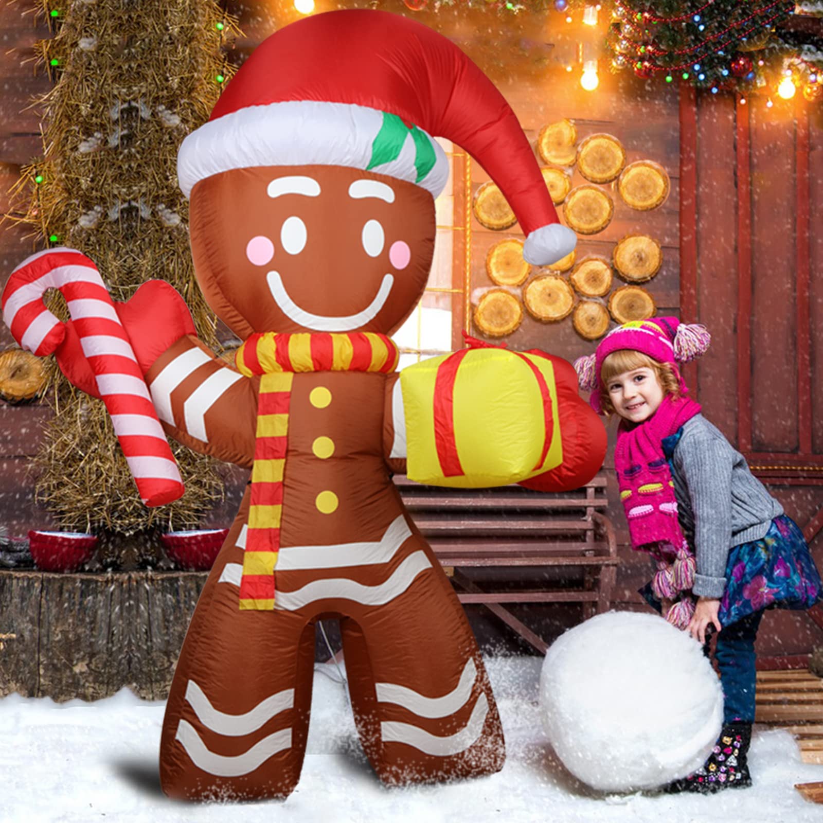 Kerithsoco 8FT Inflatable Gingerbread Man Outdoor Christmas Decoration,Built-in LED Lights Blow Up for Yard, Gardern, Lawn, Indo