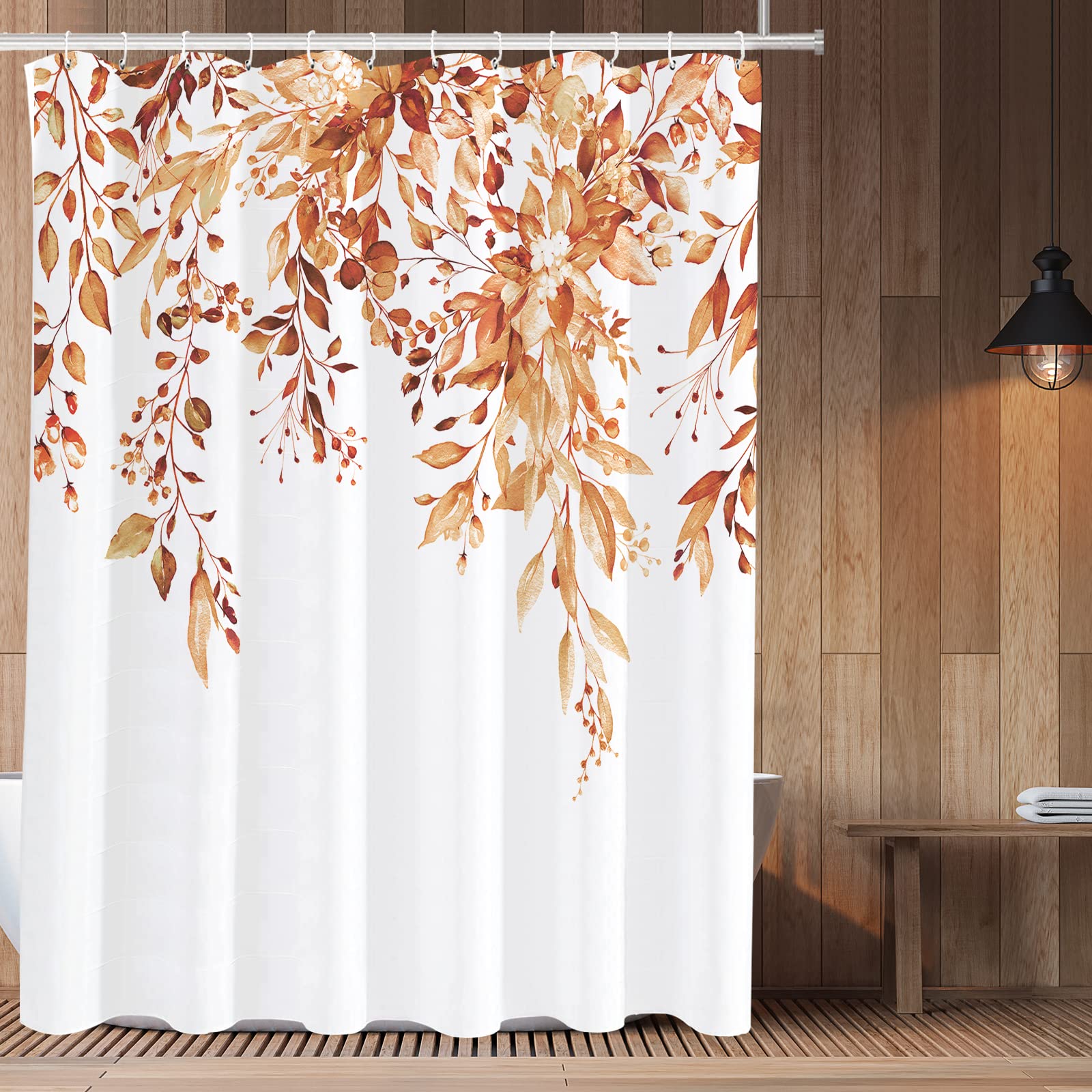 Tititex Orange Eucalyptus Shower Curtain Sets, Watercolor Bright Leaves On The Top Plant With Floral Bathroom Decoration 72X72 I