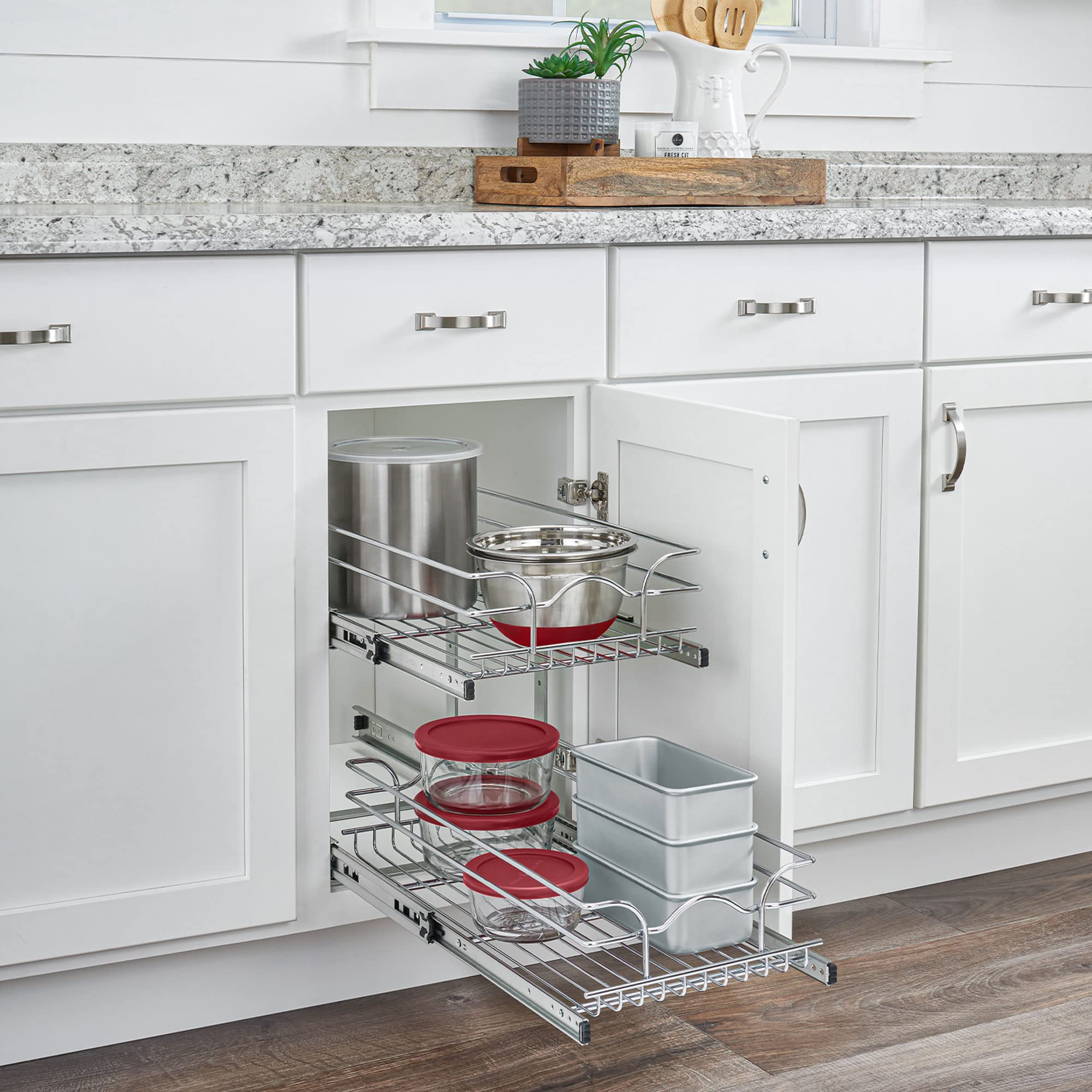 Rev-A-Shelf 2-Tier Kitchen Cabinet Pullout Shelf And Drawer Organizer Slide Out Pantry Storage Basket In Multiple Sizes, 12 X 22