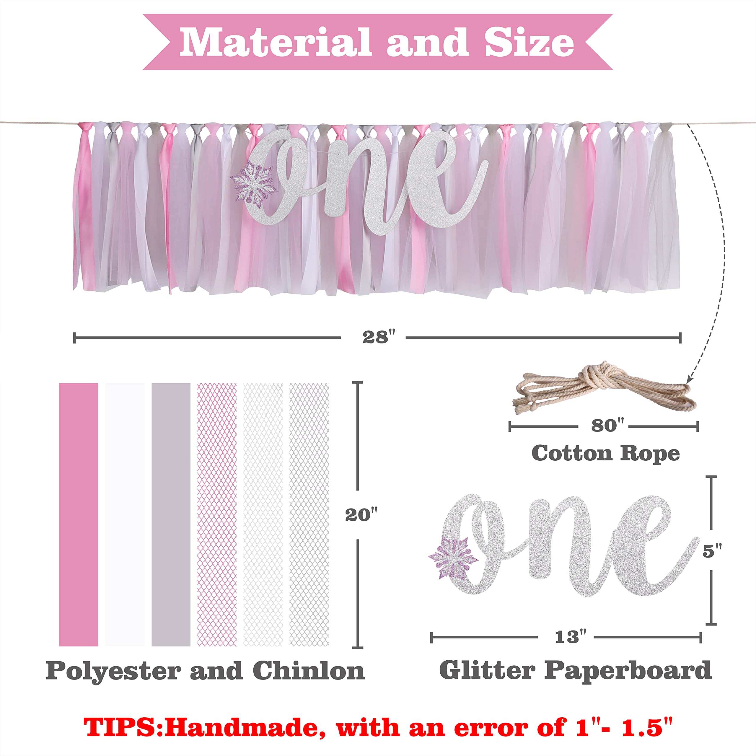 Winter Onederland 1St Birthday Highchair Banner - First Birthday Banner Photo Props, Pink Silver White, High Chair Garland Handm