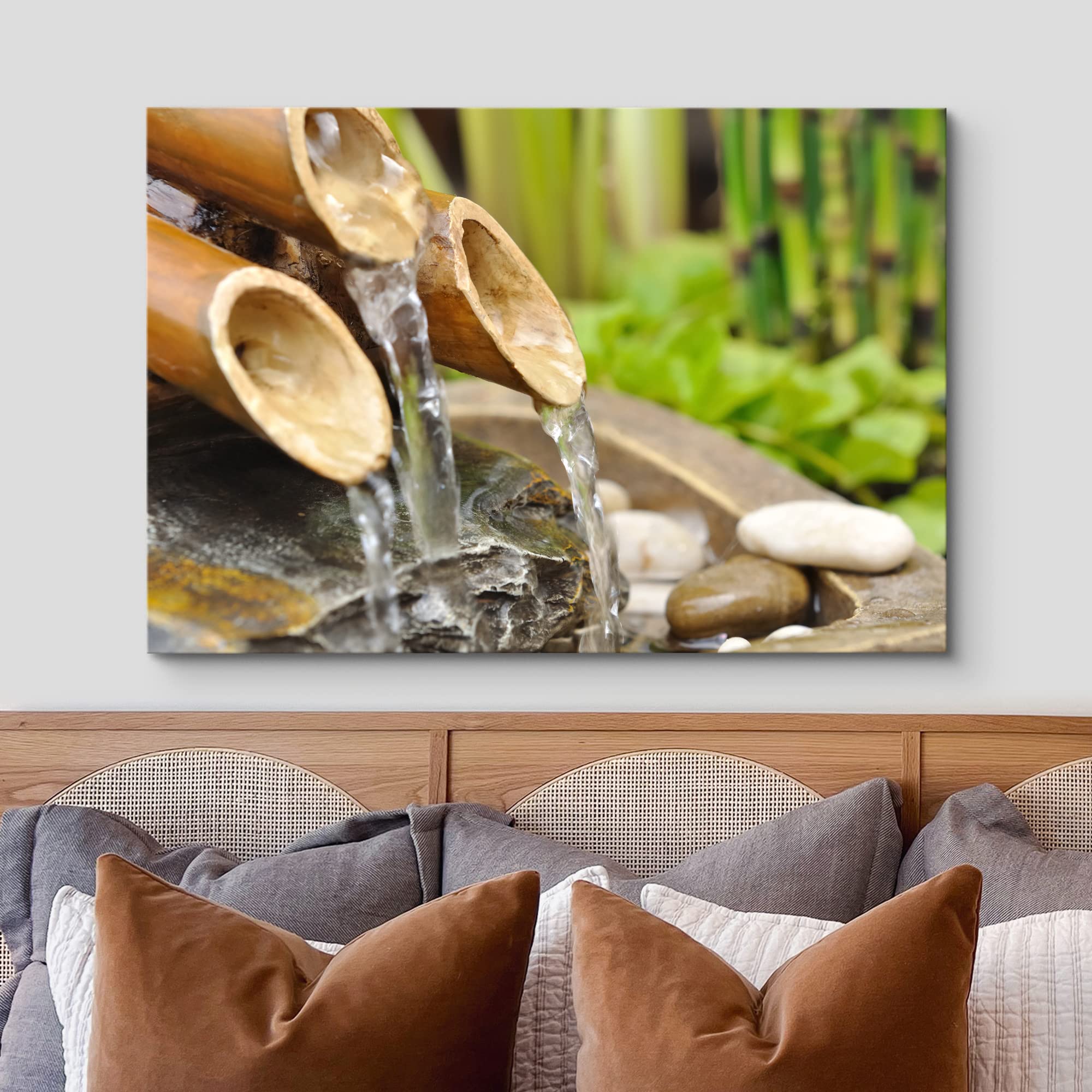 Wall26 Canvas Print Wall Art Bamboo Waterfall In The Zen Forest Floral Nature Photography Realism Bohemian Scenic Relax/Calm Coo