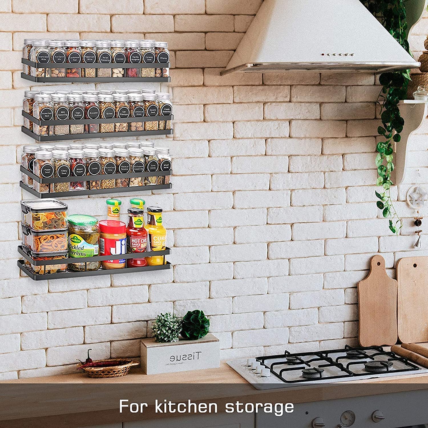 Craft Expertise Metal Spice Rack Organiser Wall Mounted, Hanging Seasoning Spice Rack Shelf Holder, Storage For Kitchen Cabinet