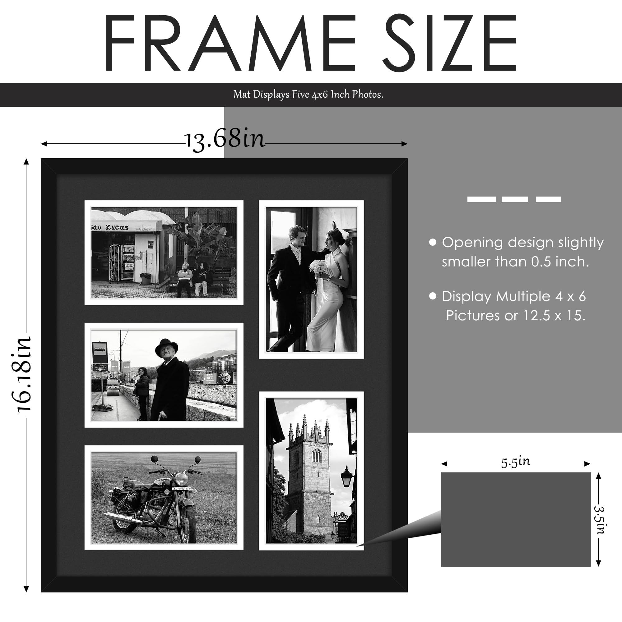 DUENPY 12.5x15 Collage Picture Frame, 4x6 Collage Picture Frame, Displays Five 4x6 inch Photos, Wall Decor Wall Hanging or Table