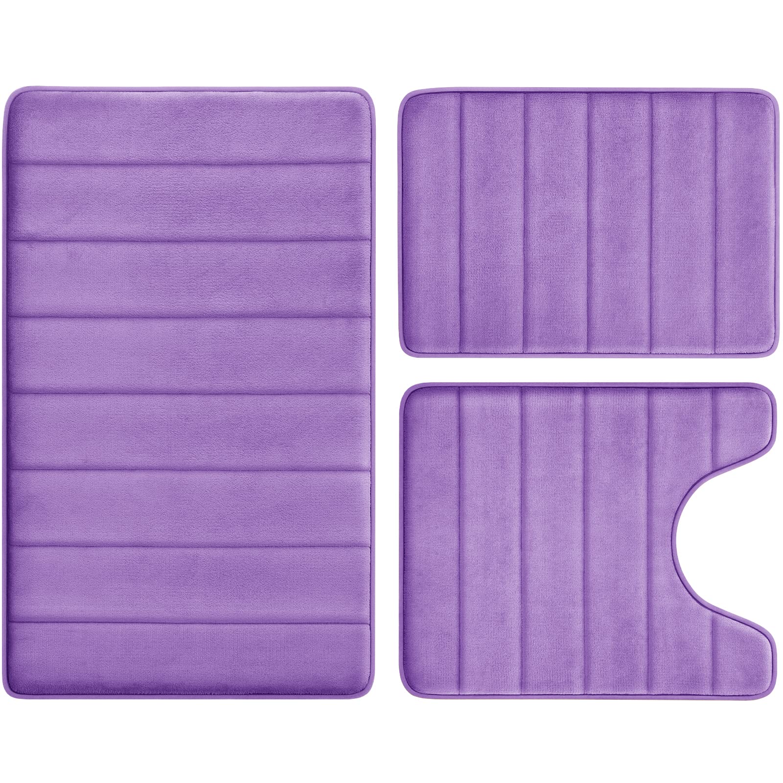Bysure Lavender Memory Foam Bathroom Rug Set 3 Piece, Non Slip Extra Soft Absorbent Bath Mats, Machine Washable & Dry Toilet Mat