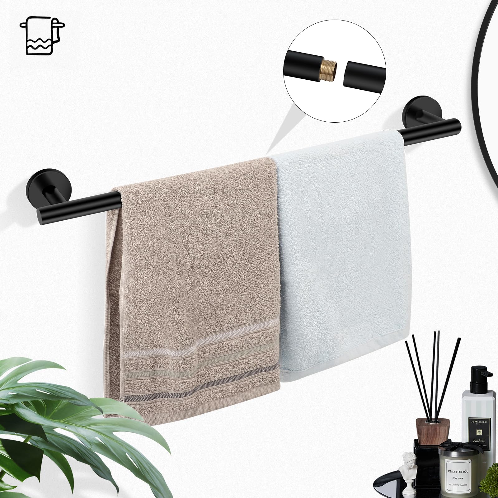 Ntipox Matte Black Bathroom Hardware Set, Modern 24-Inch Towel Bar Set Wall Mounted, Towel Rack Set Black,Stainless Steel Bathro