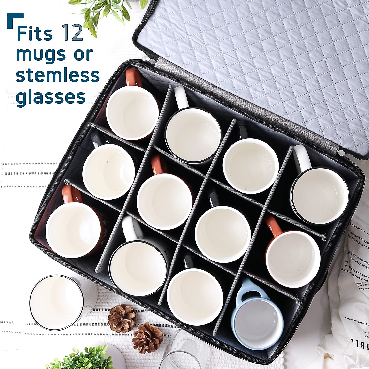 Fine China Storage Containers Hard Shell - 5 Piece Dish Storage Containers, Quilted And Stackable Mug Storage And Plate Storage