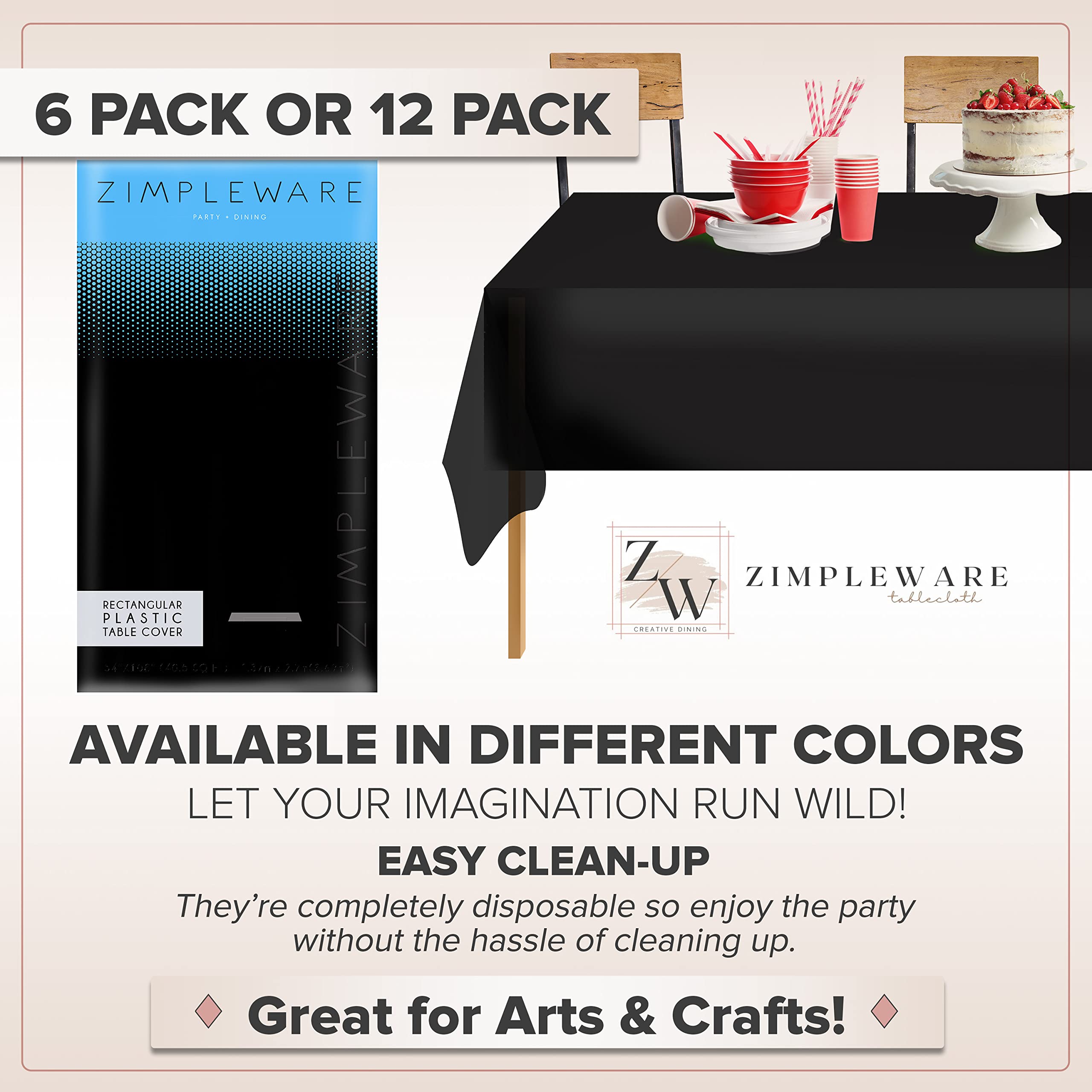 Black Standard Disposable Plastic Party Tablecloth [6-Pack] 54 x 108