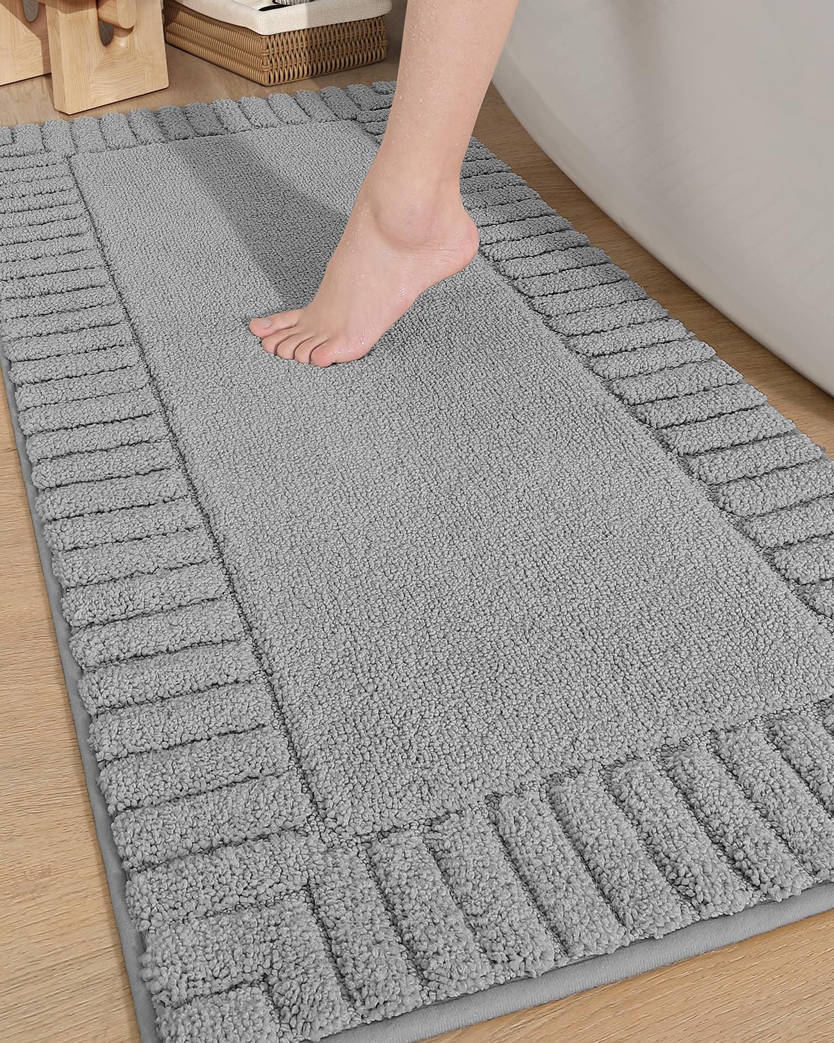 Color&Geometry Long Light Grey Bathroom Runner Rug- 24''X43'' Absorbent Bath Rugs Non Slip Washable, Soft Bath Mats For Bathroom