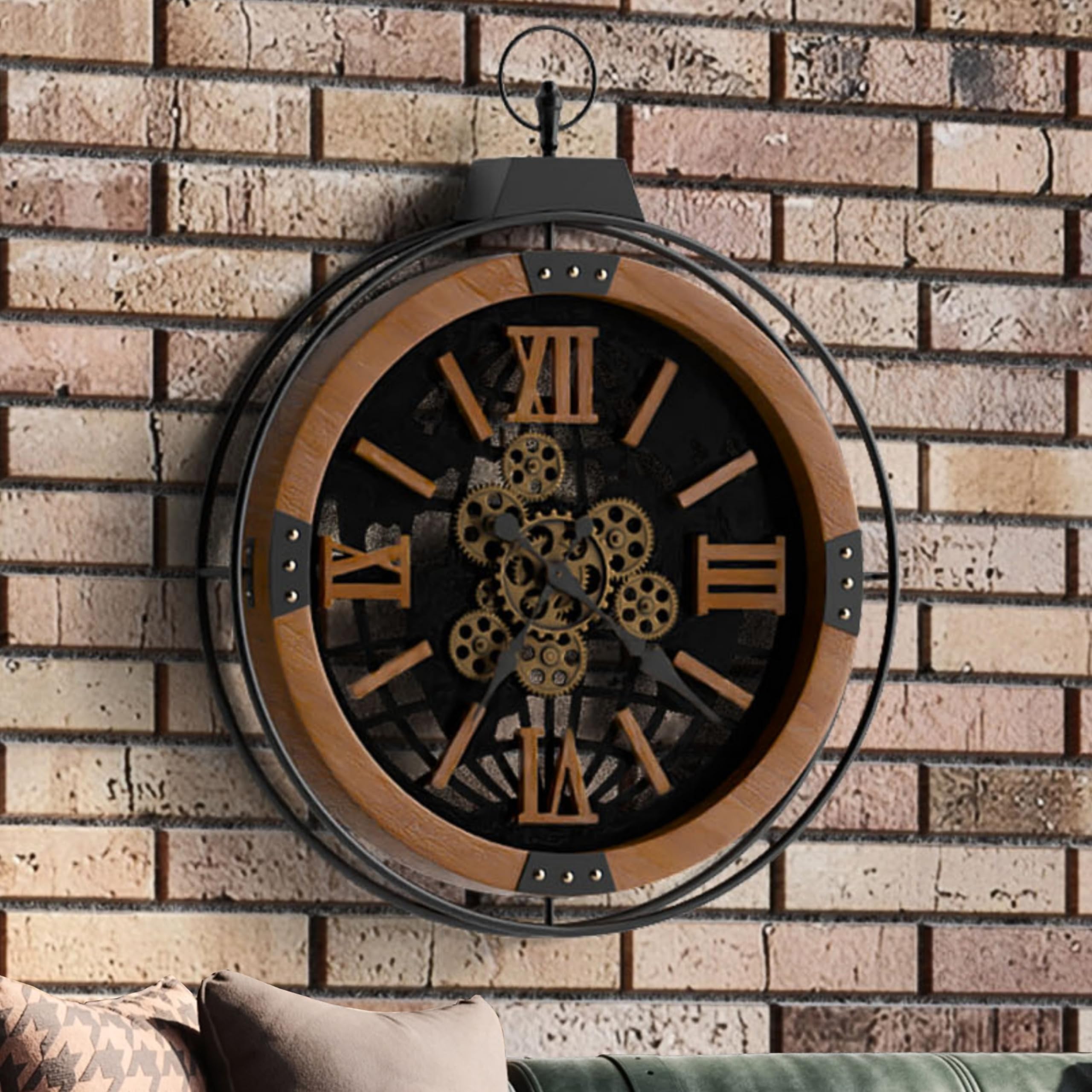 Driini Rustic Gear Clock With Moving Gears - Oversized 30Inch Wall Clock - Perfect Large Farmhouse Or Steampunk Clock For Living
