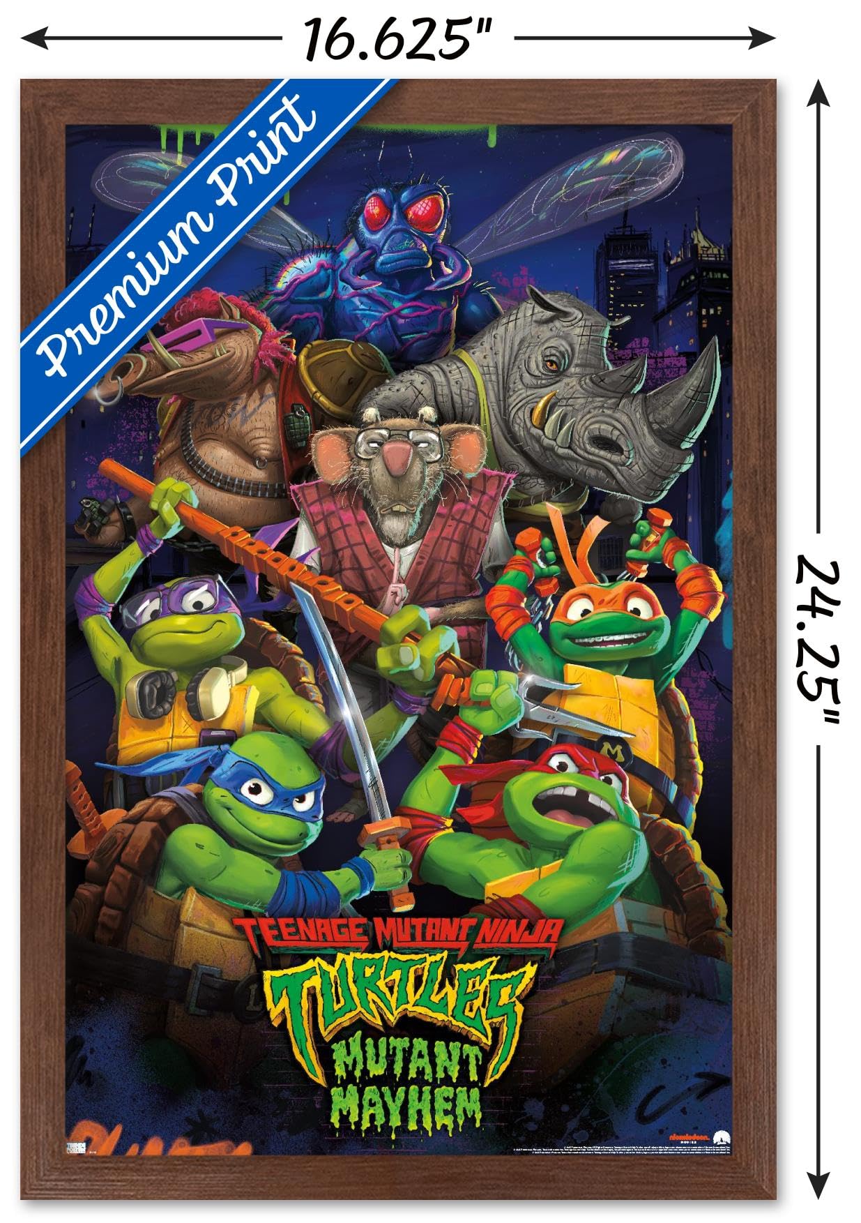 Trends International Teenage Mutant Ninja Turtles: Mutant Mayhem - Group Wall Poster, 14.72'' X 22.37'', Mahogany Framed Version