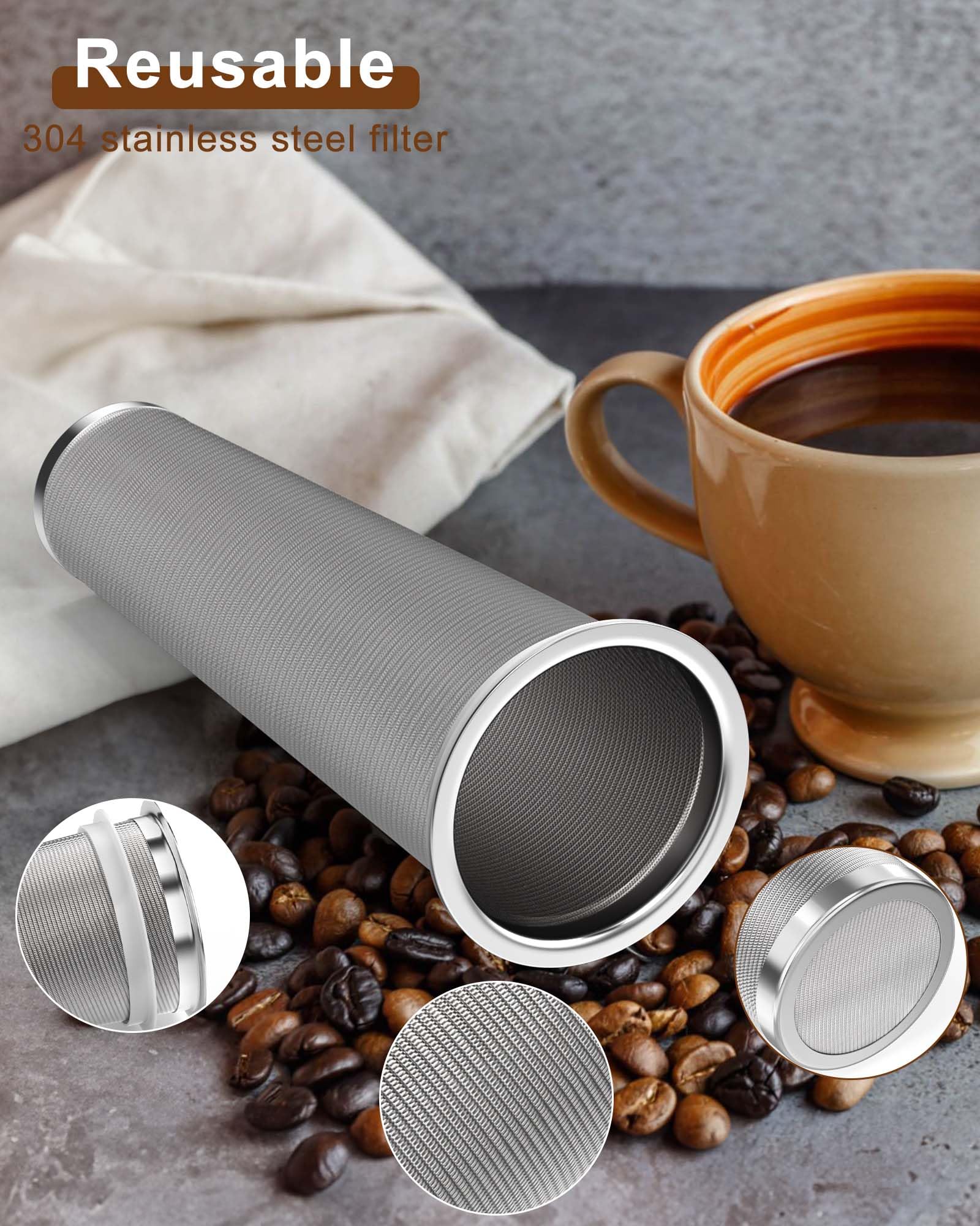Va1Kene Cold Brew Coffee Filter For 64Oz Glass Mason Jar Pitcher - Fine Mesh, Reusable 304 Stainless Steel Filter With Sealing R
