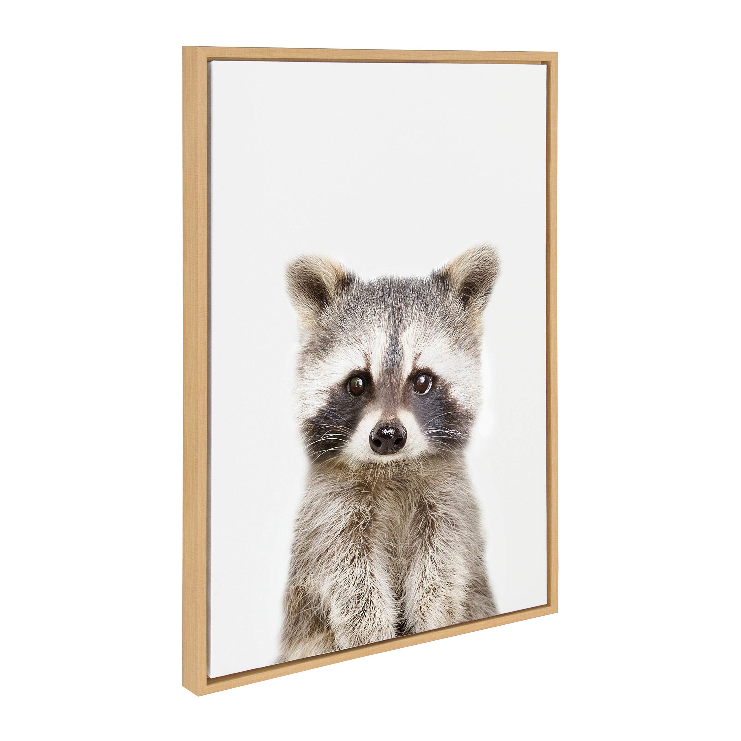Kate And Laurel Sylvie Baby Raccoon Animal Print Portrait Framed Canvas Wall Art By Amy Peterson, 23X33 Natural