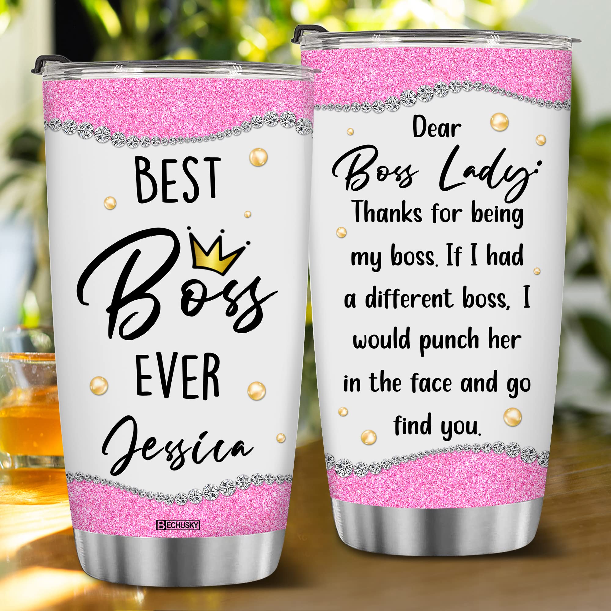 Bechusky Personalized Dear Bosses Lady Thank You For Being My Boss Travel Tumbler Boss Gift For Women Boss Lady Manager Director