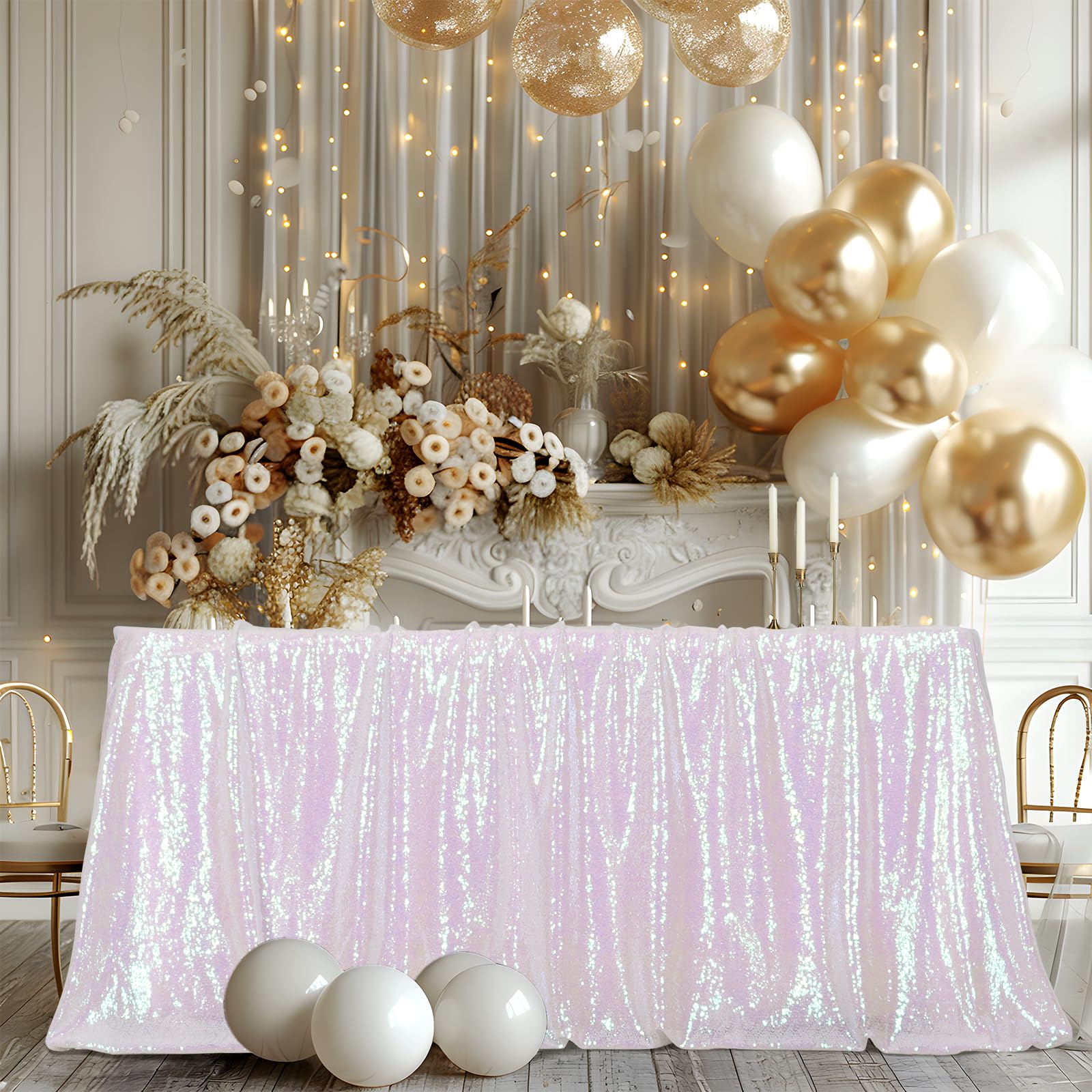 Poise3Ehome 50A72 Rectangle Iridescent Sequin Tablecloth For Party Cake Dessert Table Exhibition Events, Iridescent